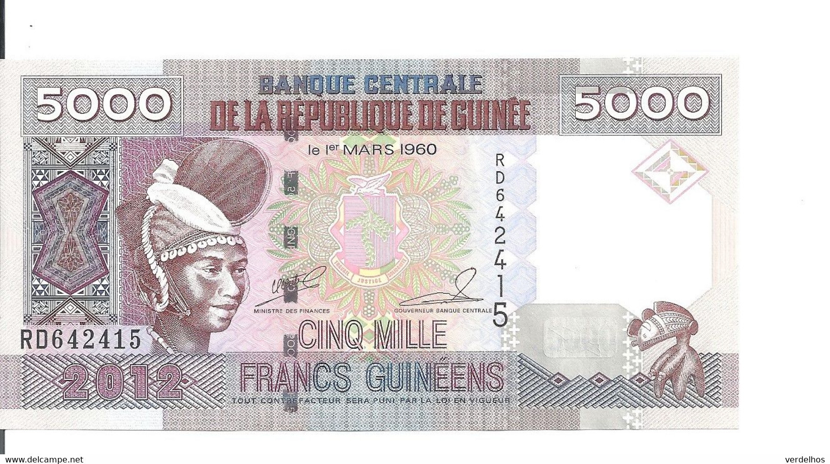 GUINEE 5000 FRANCS 2012 UNC P 41 B - Guinée