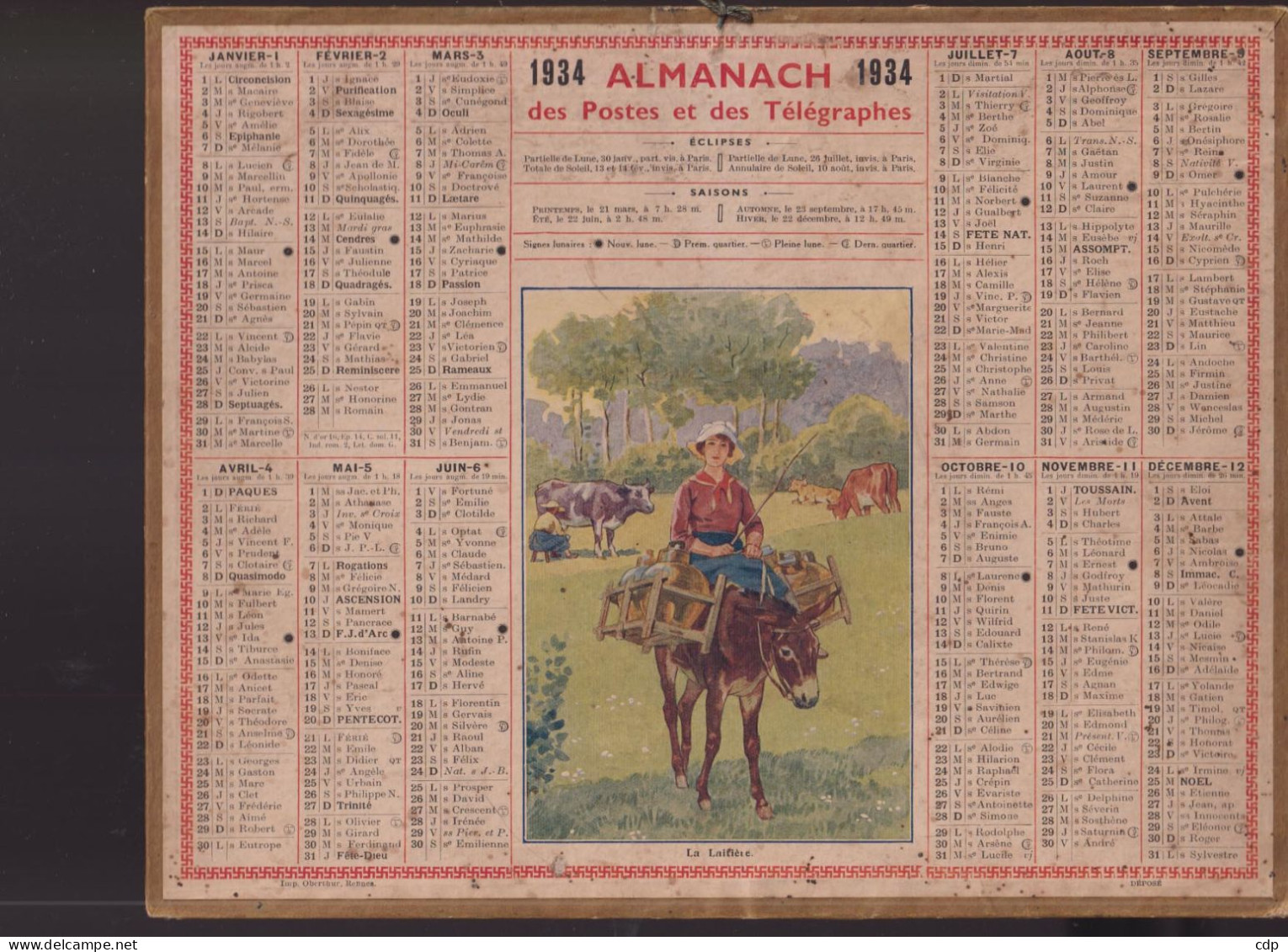 Almanach Des Postes  1934 - Tamaño Grande : 1921-40