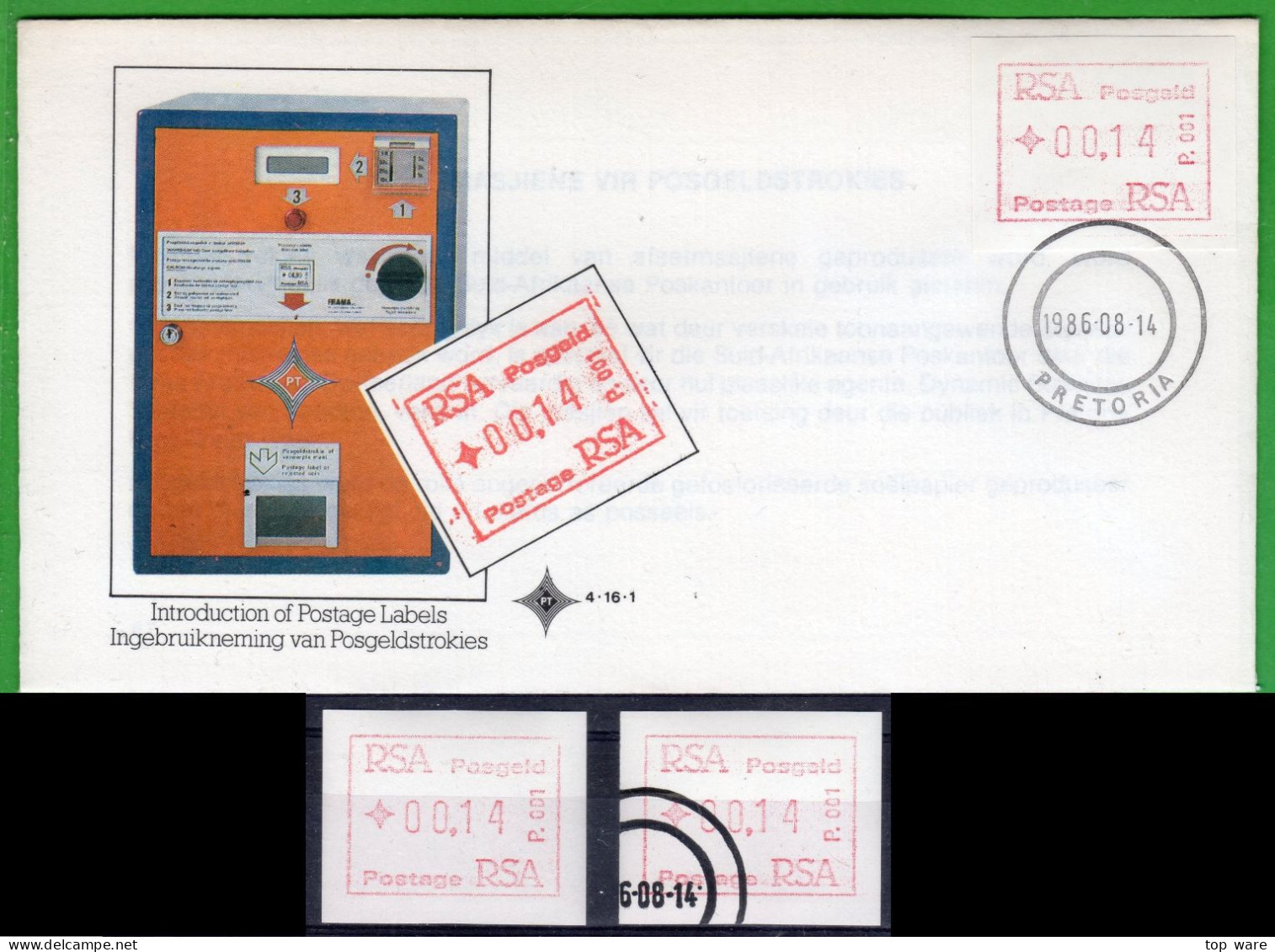 1986 Südafrika South Africa RSA ATM 1 FDC Official + MNH + CTO. Frama Automatenmarken Automatici Etiquetas - Vignettes D'affranchissement (Frama)