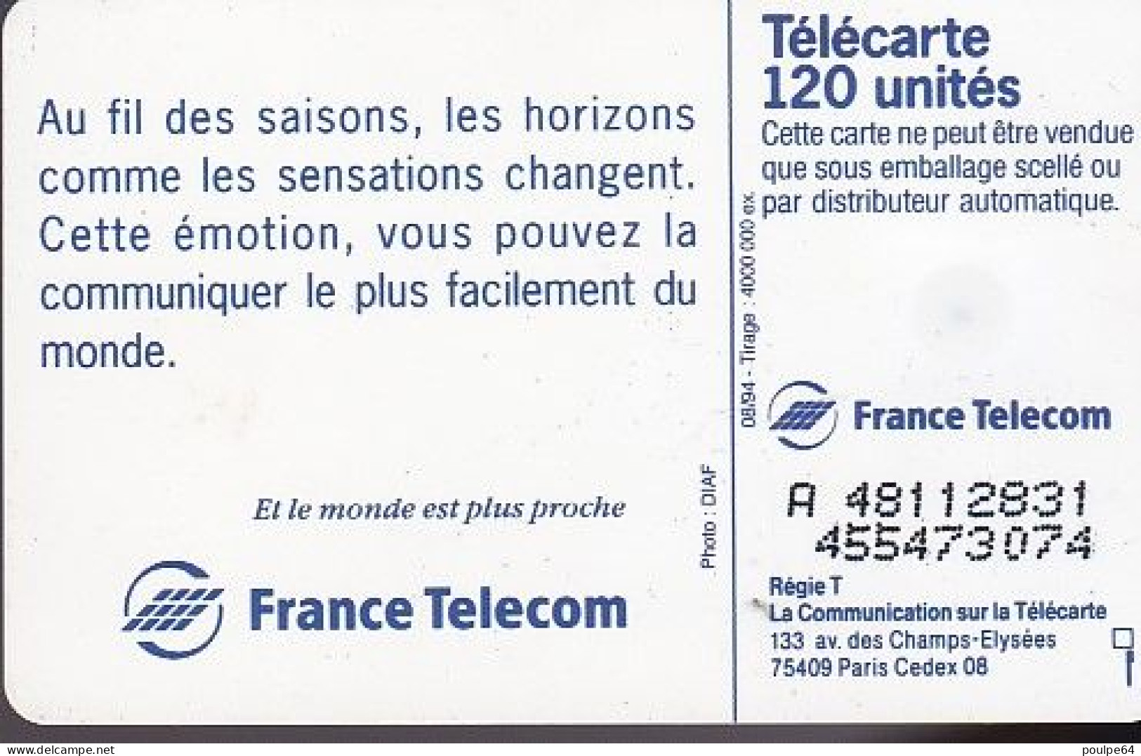 F505 - 08/1994 - L'ÉTÉ - 120 SO5 -  (verso : N° Deux Lignes) - 1994