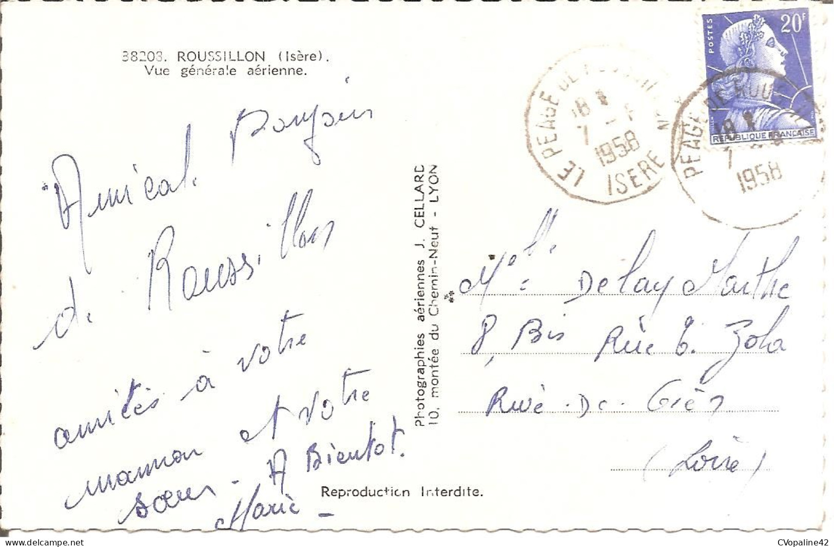 ROUSSILLON (38) Vue Générale Aérienne En 1958  CPSM PF - Roussillon