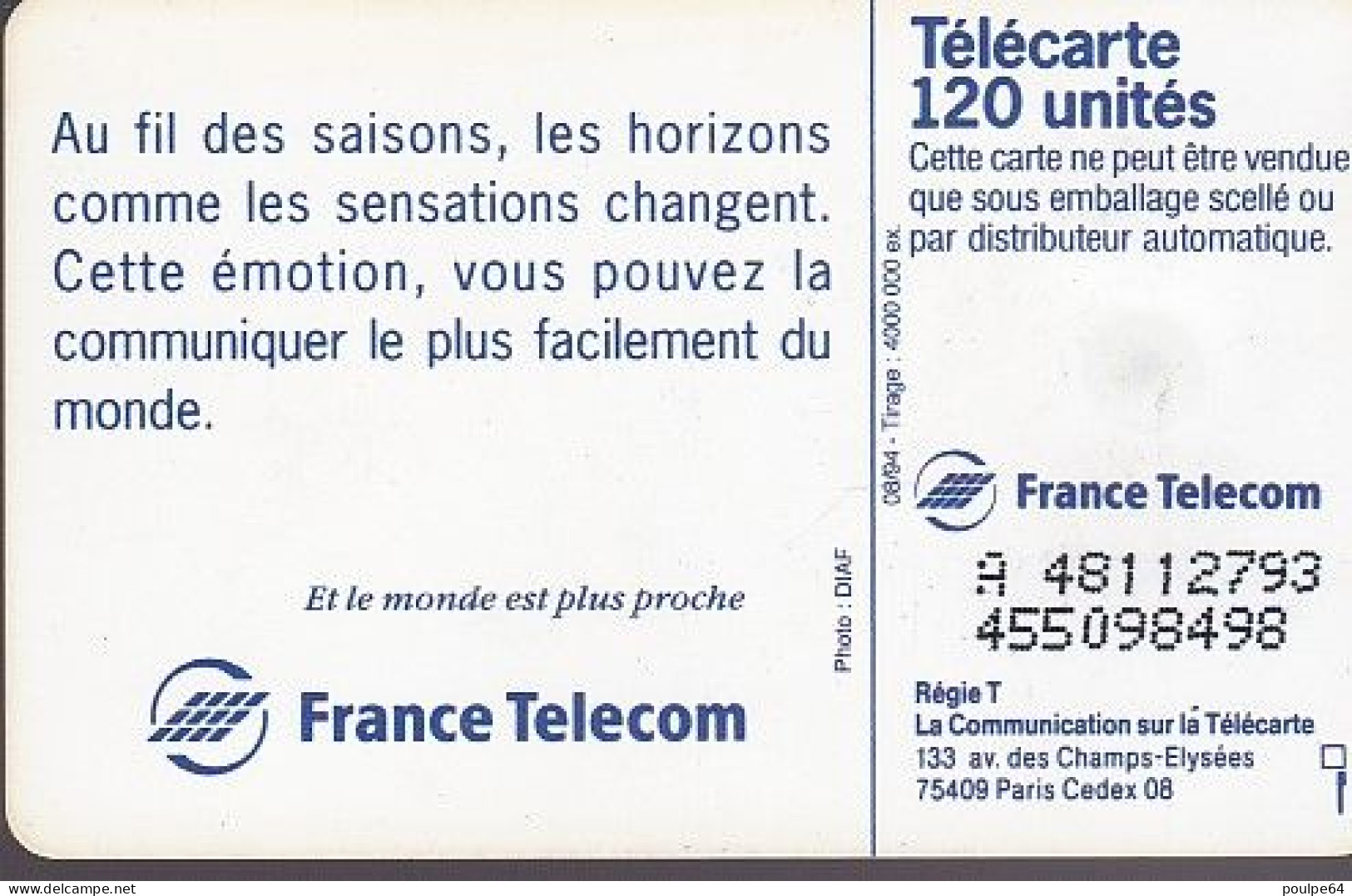F505 - 08/1994 - L'ÉTÉ - 120 SO5 -  (verso : N° Maigre Deux Lignes - 2ème Ligne Décalée Vers La Gauche Sous Le A) - 1994