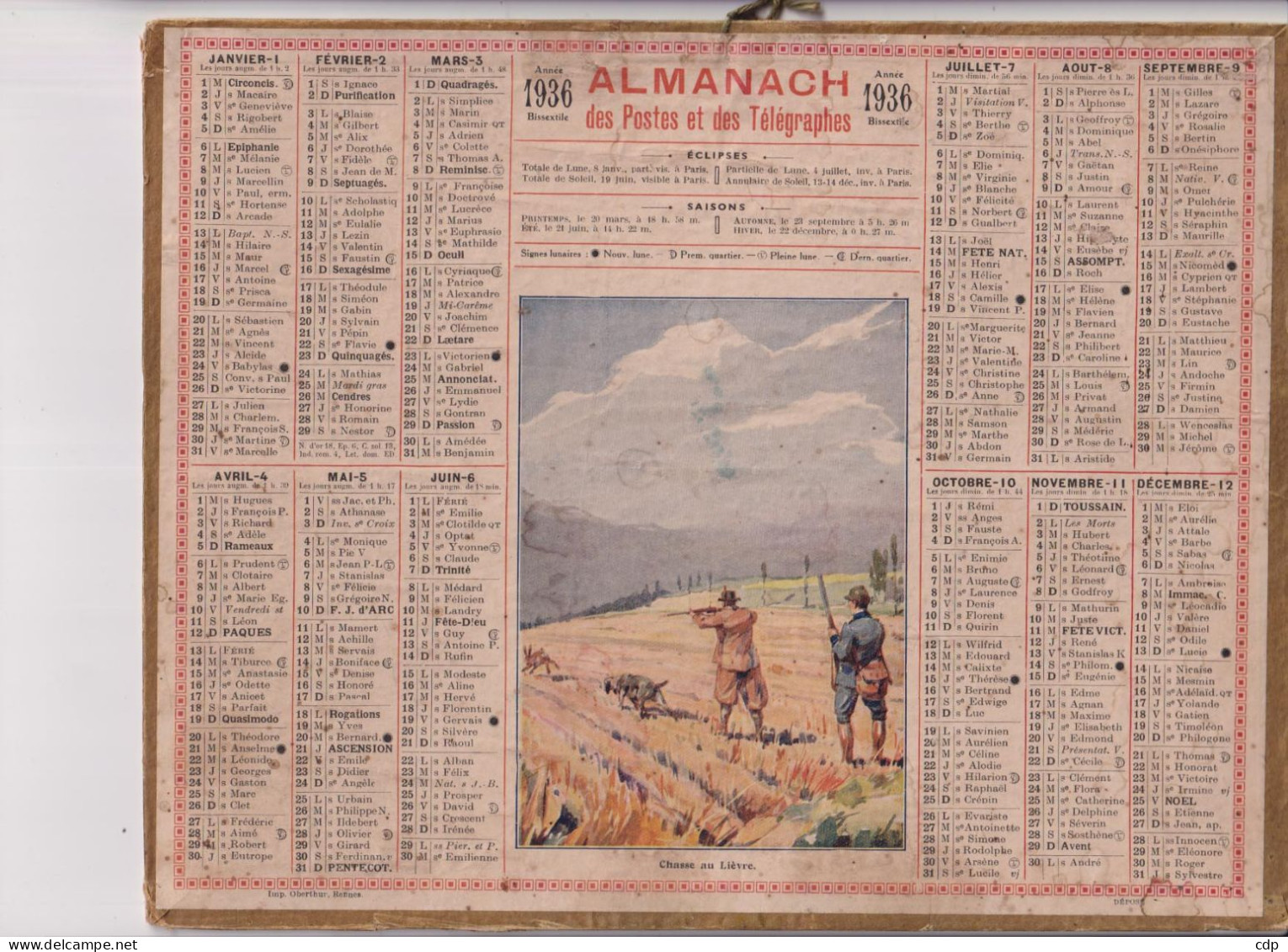 Almanach Des Postes  1936   Chasseurs - Grossformat : 1921-40