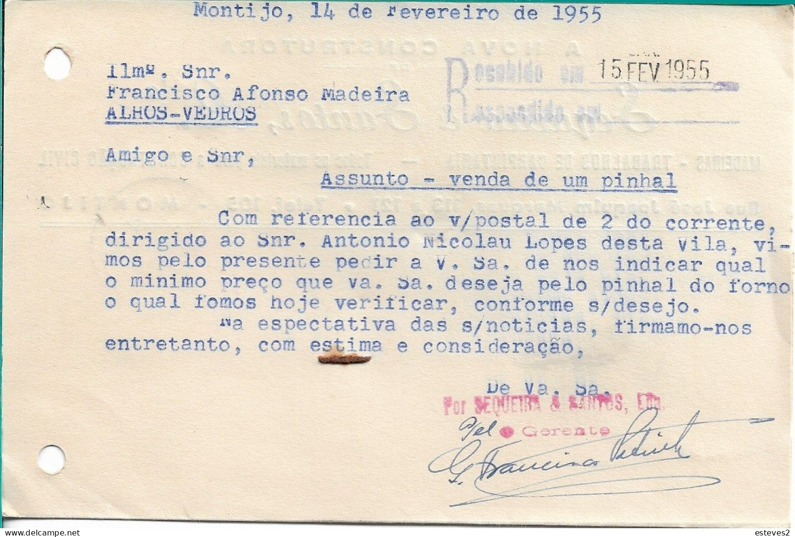 Portugal , 1955 , SEQUEIRA & SANTOS, LDª , Woodwork  , MONTIJO  , Commercial Postcard - Portugal