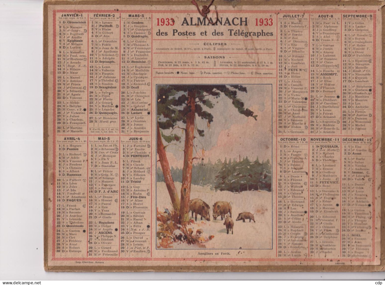 Almanach Des Postes  1933 - Big : 1921-40