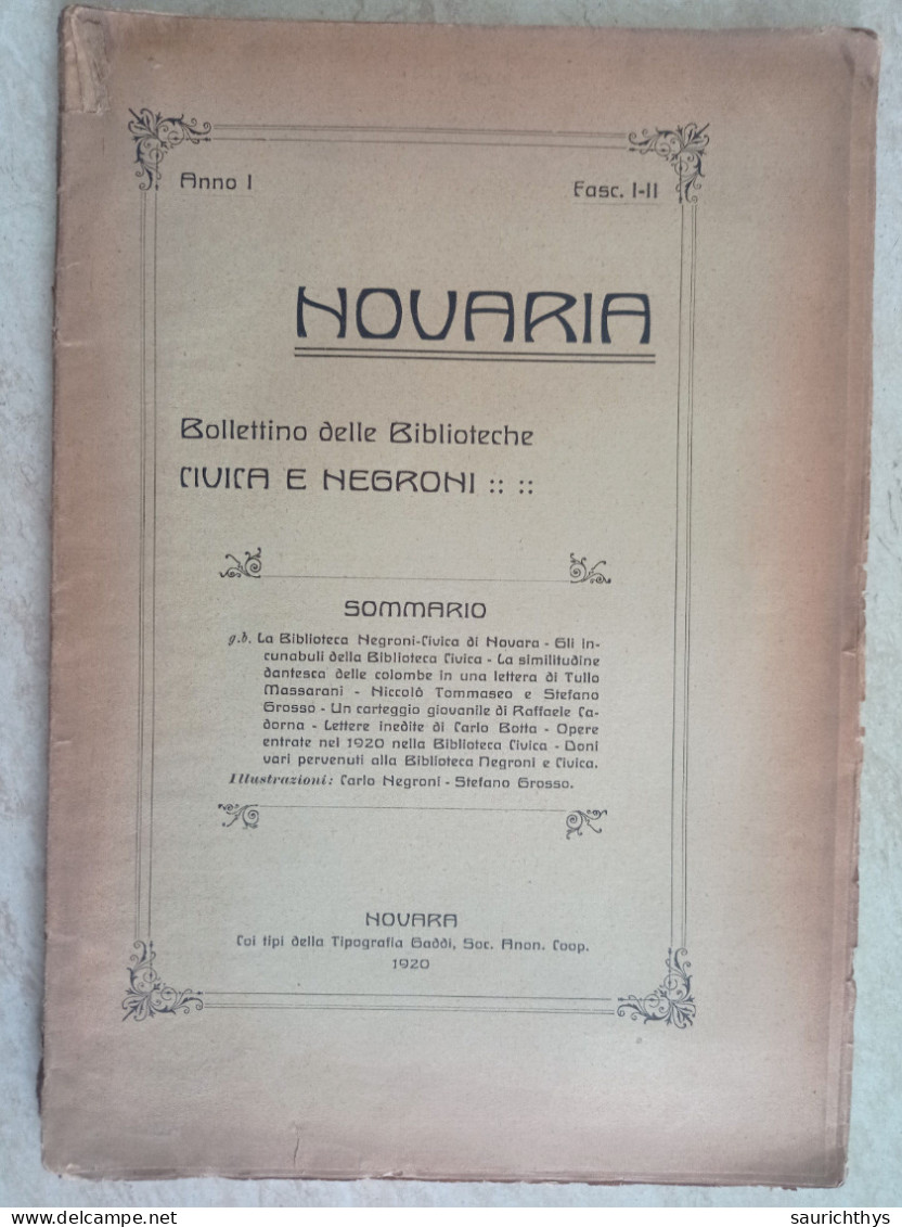 Novaria Bollettino Delle Biblioteche Civica E Negroni Novara 1920 Carteggio Di Raffaele Cadorna - Old Books