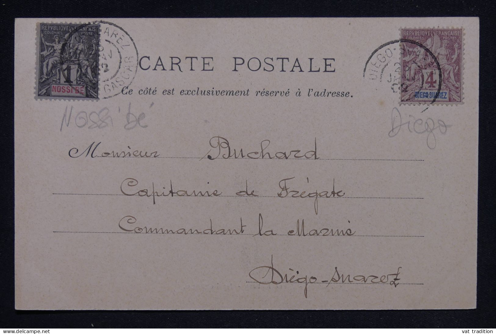 DIEGO SUAREZ - Affranchissement Groupe ( Mixte Avec Nossi Bé)  Sur Carte Postale De Diego Suarez En 1902  - L 148100 - Brieven En Documenten