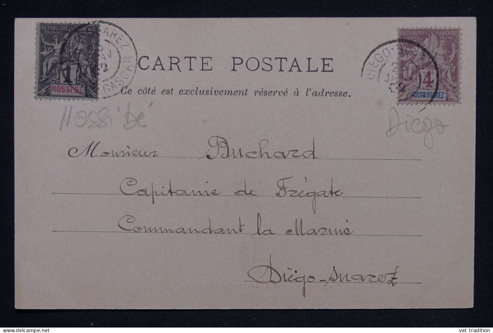 DIEGO SUAREZ - Affranchissement Groupe ( Mixte Avec Nossi Bé)  Sur Carte Postale De Diego Suarez En 1902  - L 148100 - Storia Postale
