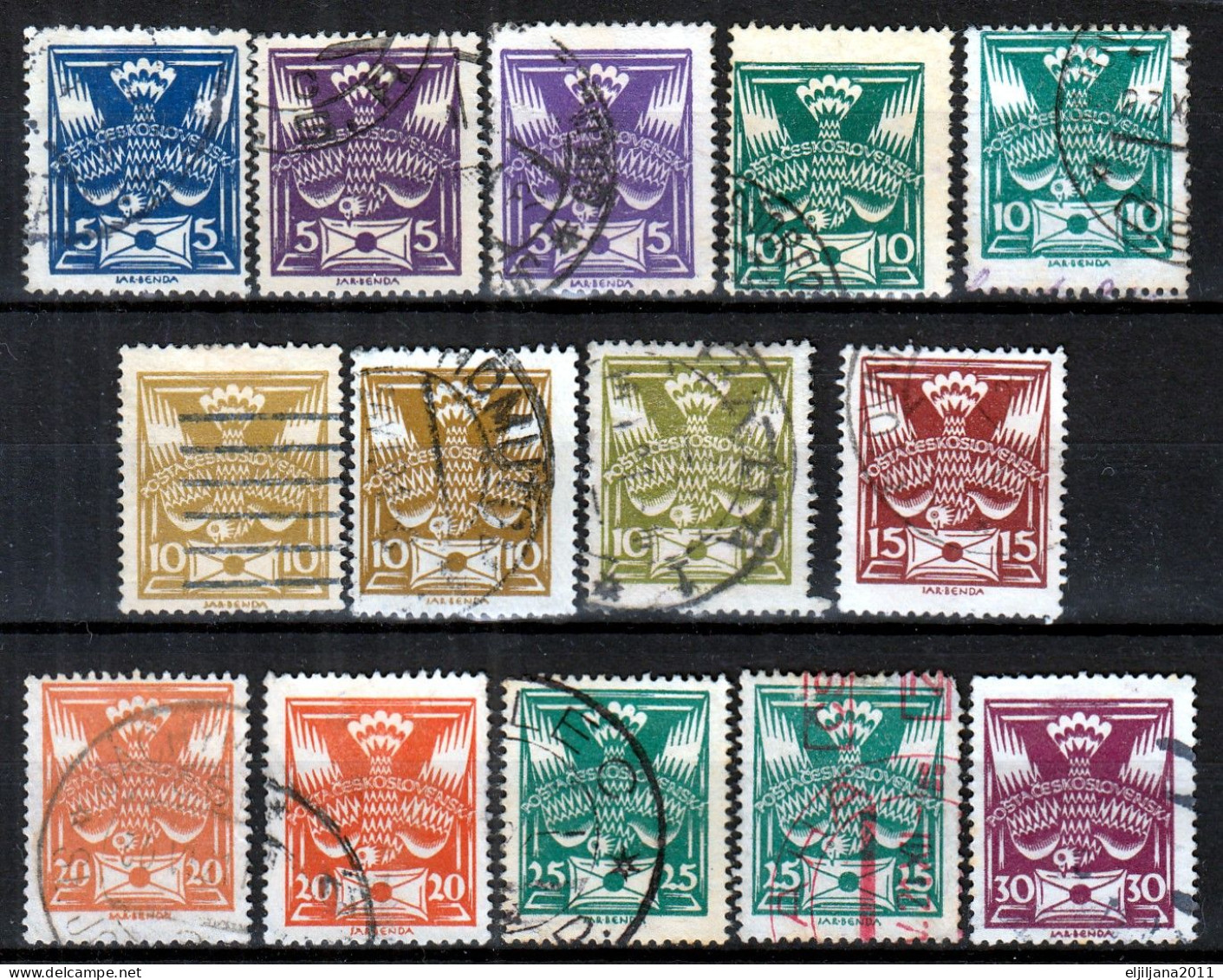 Action !! SALE !! 50 % OFF !! ⁕ Czechoslovakia 1920 ⁕ Homing Pigeon Mi.162-169 ⁕ 14v Used / Shades - Unused Stamps