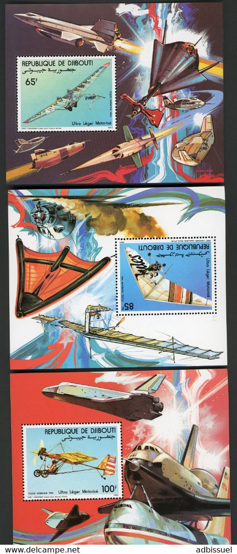 DJIBOUTI 3 Blocs Spéciaux COTE 28 € Poste Aérienne N° 197 à 199 MNH ** ULM Ultra Léger Motorisé. TB/VG - Flugzeuge