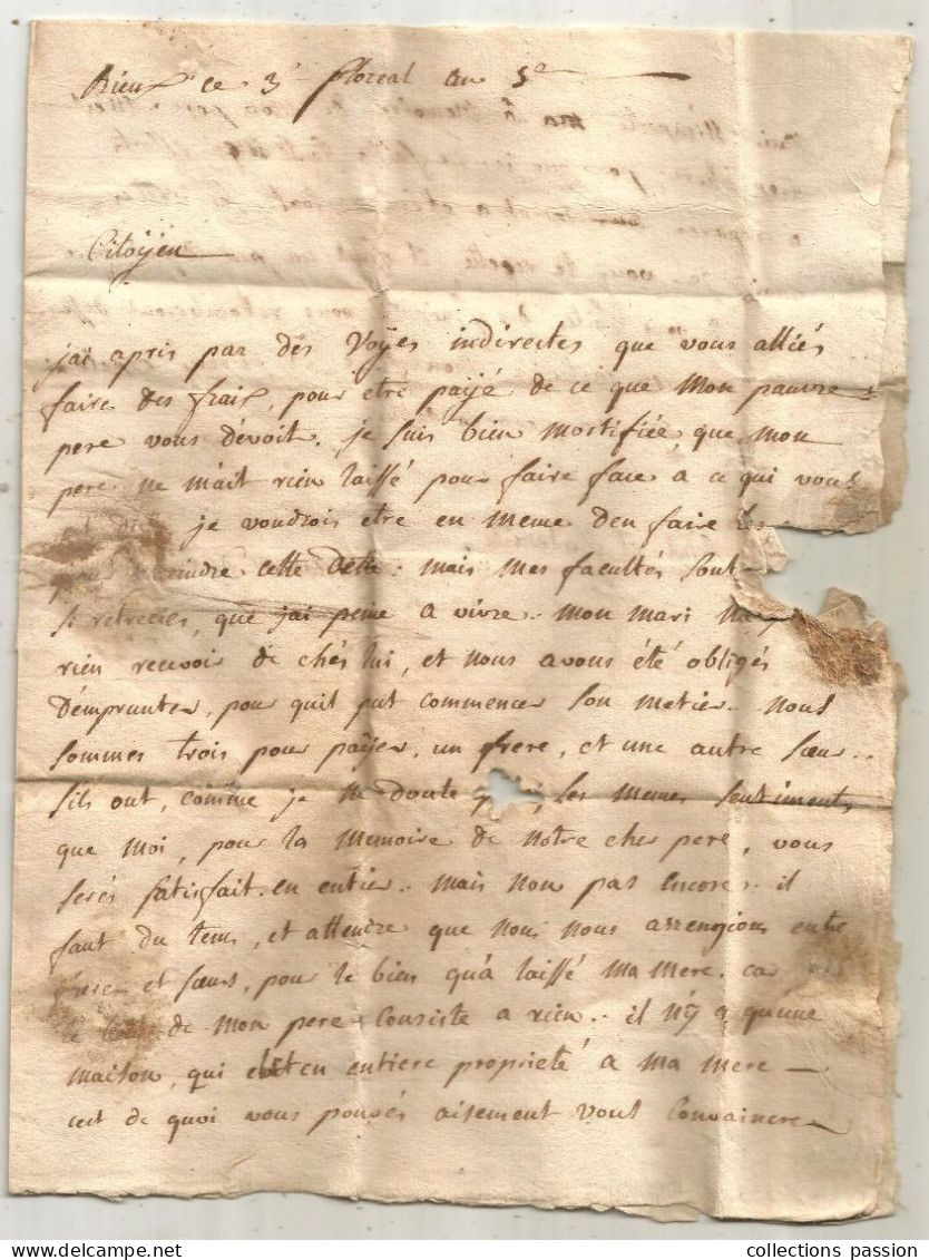 Lettre , Préphilatélie, Précurseurs XVIII E Siècle, 22 Avril 1797, 3 Floreal An 5, 30 RIEUX à TOULOUSE, 2 Scans - 1701-1800: Precursores XVIII