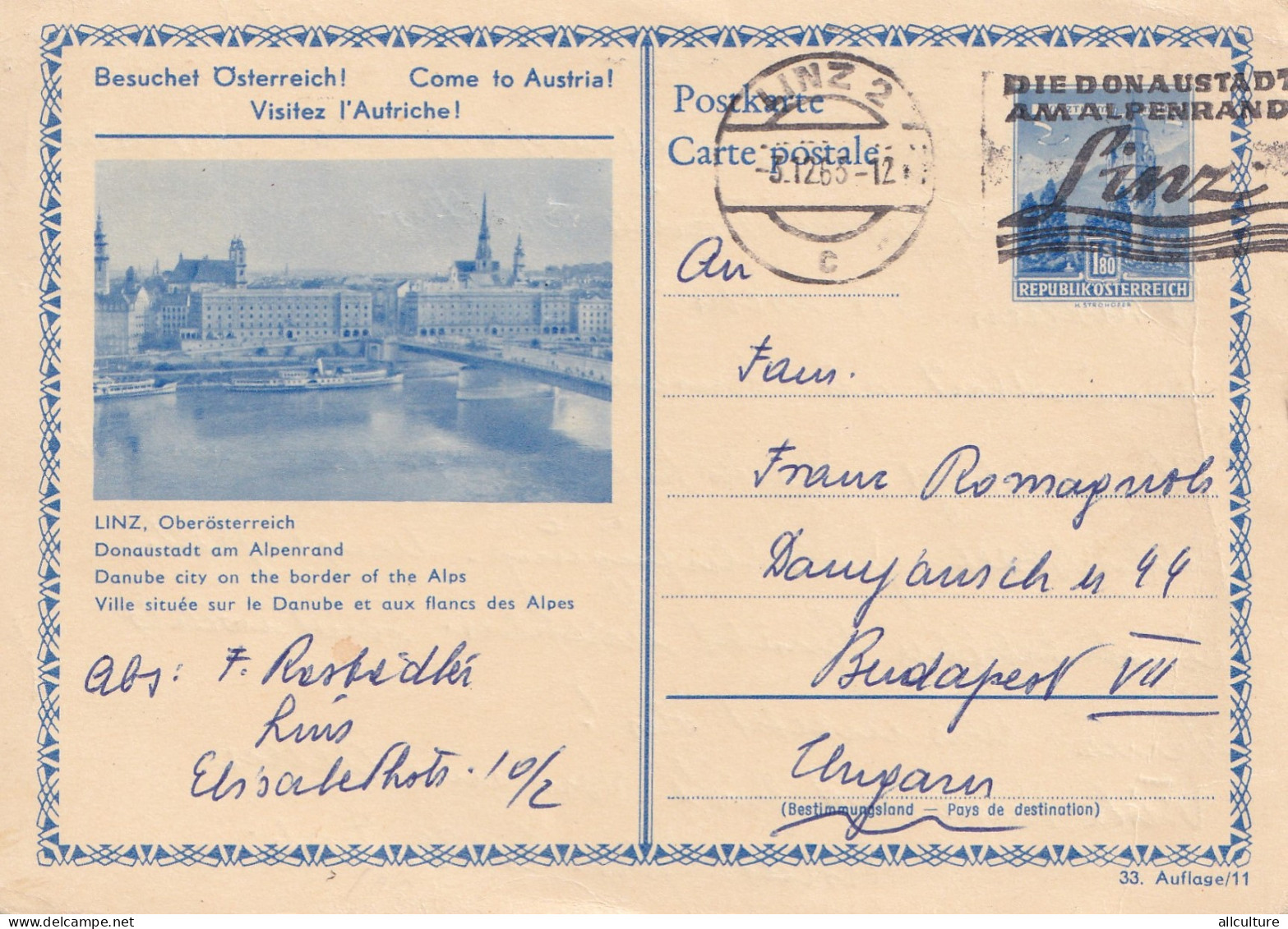 A23323 - VISITEZ L'AUTRICHE , COME TO AUSTRIA  POSTAL STATIONERY 1963  STAMP LINZ  - Entiers Postaux