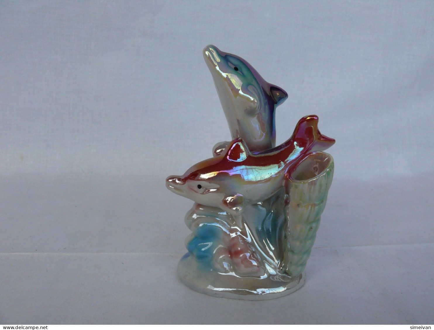 Beautiful Porcelain Figurе Dolphins And Pen Holder #2134 - Other & Unclassified