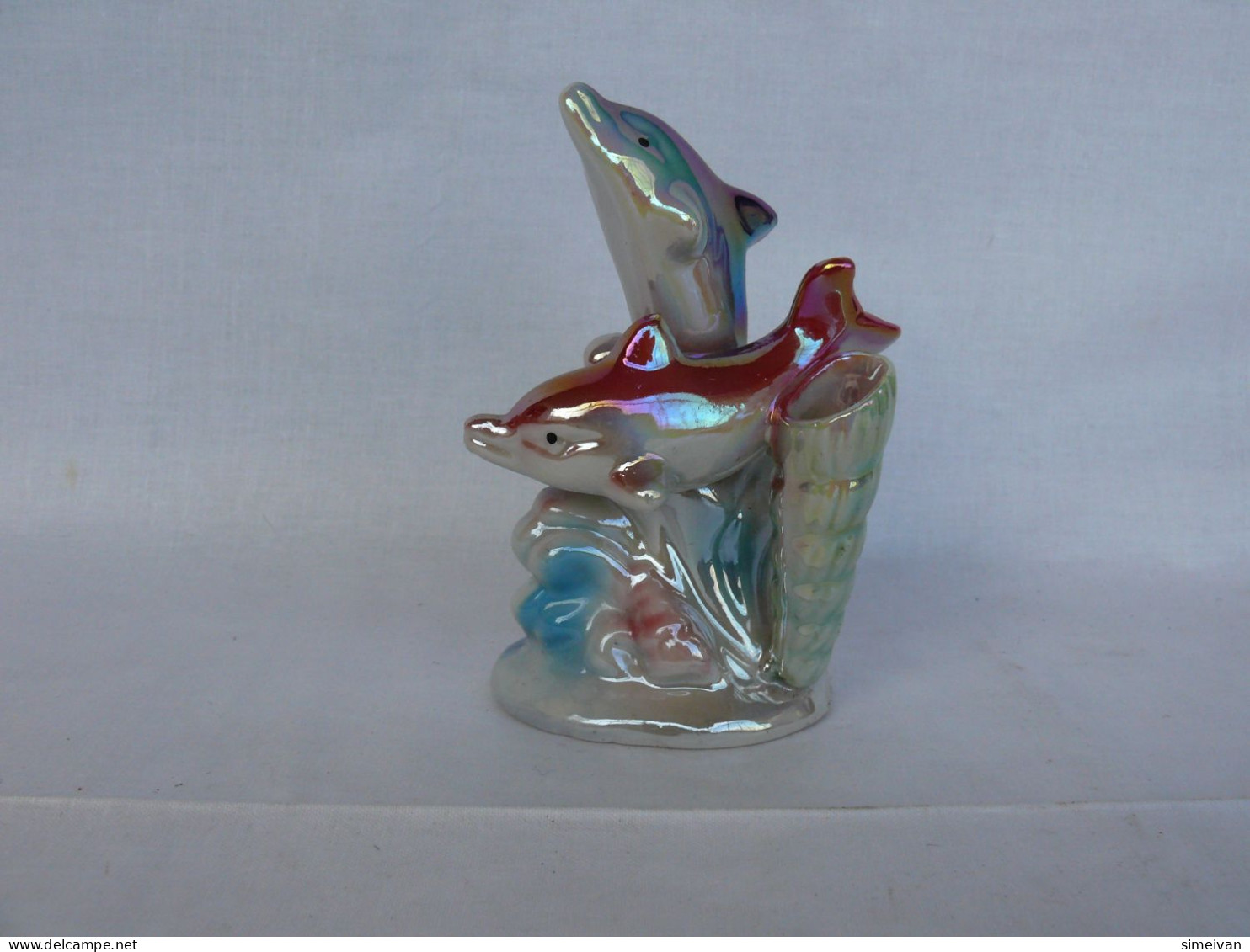 Beautiful Porcelain Figurе Dolphins And Pen Holder #2134 - Other & Unclassified