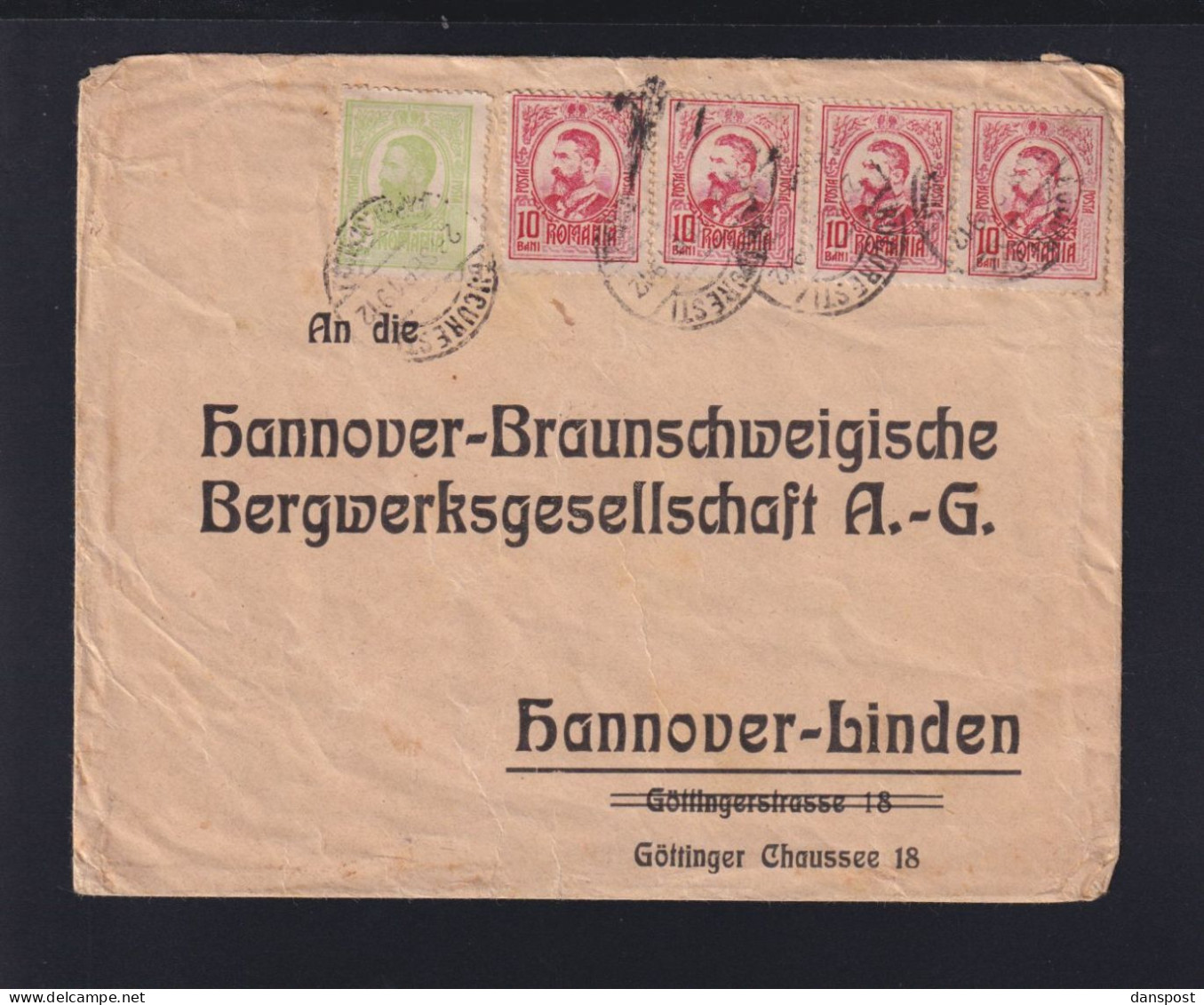 Rumänien Romania Briefkuvert 1912 Nach Hannover - Lettres & Documents