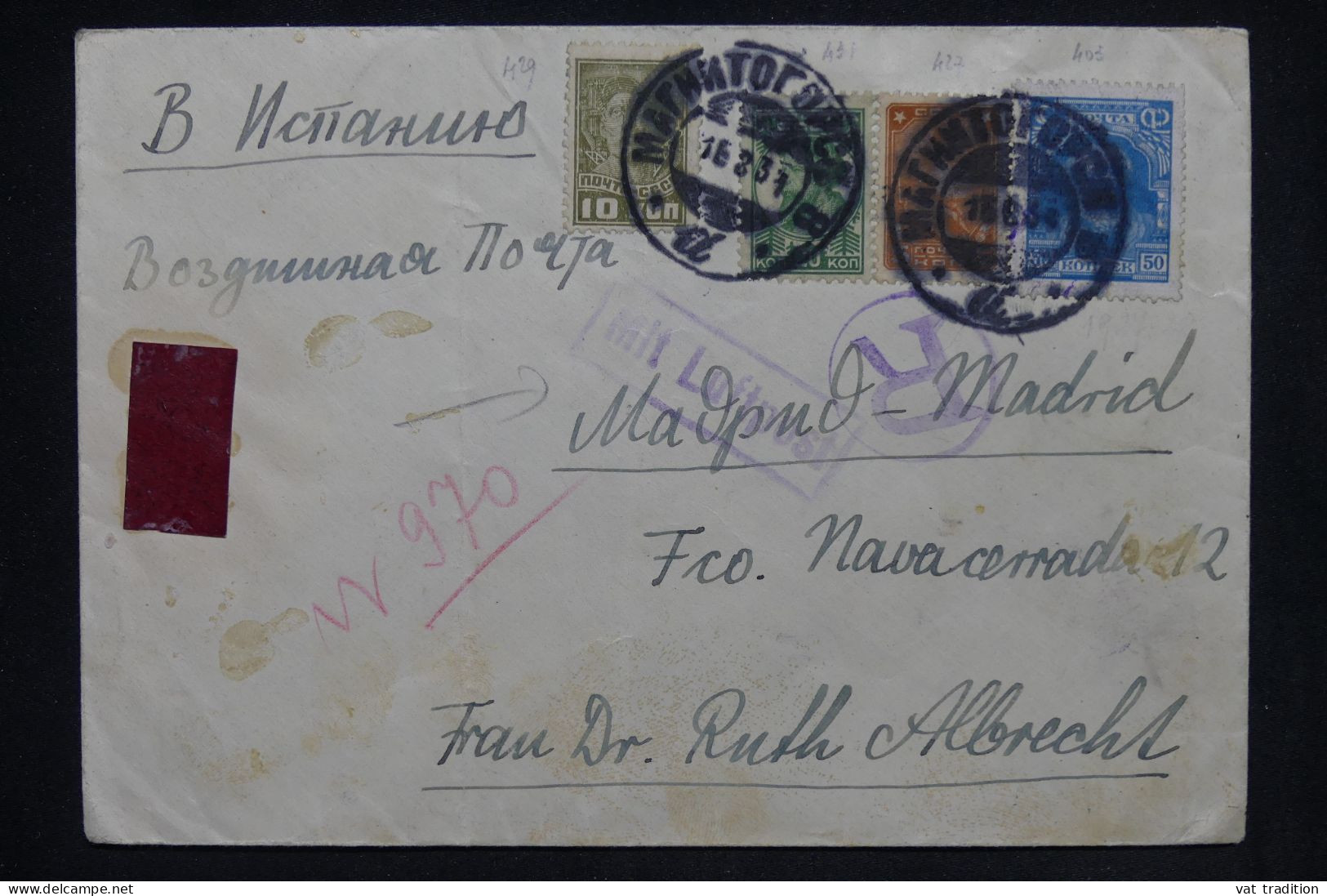 URSS - Enveloppe En Recommandé Pour Madrid En 1931 - L 148121 - Storia Postale