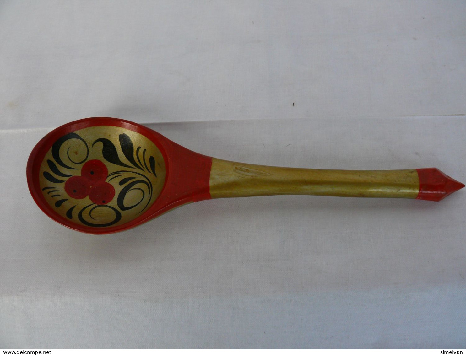 Vintage Khokhloma Wooden Spoon Hand Painted In Russia Russian Art #2146 - Spoons