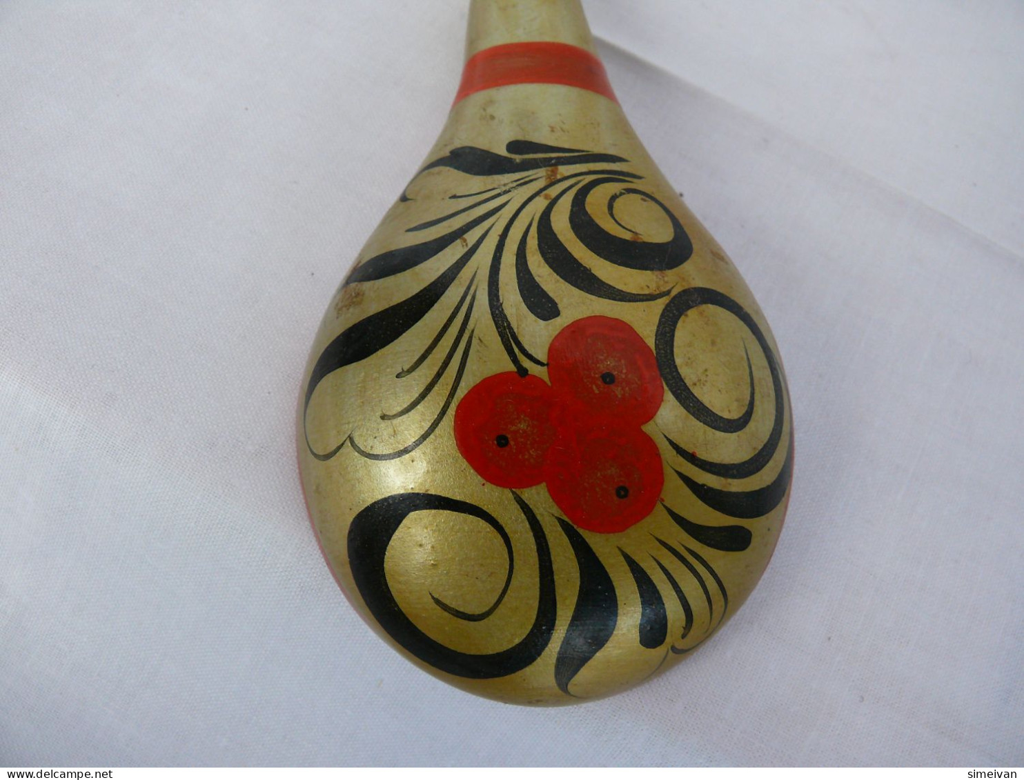 Vintage Khokhloma Wooden Spoon Hand Painted In Russia Russian Art #2146 - Spoons