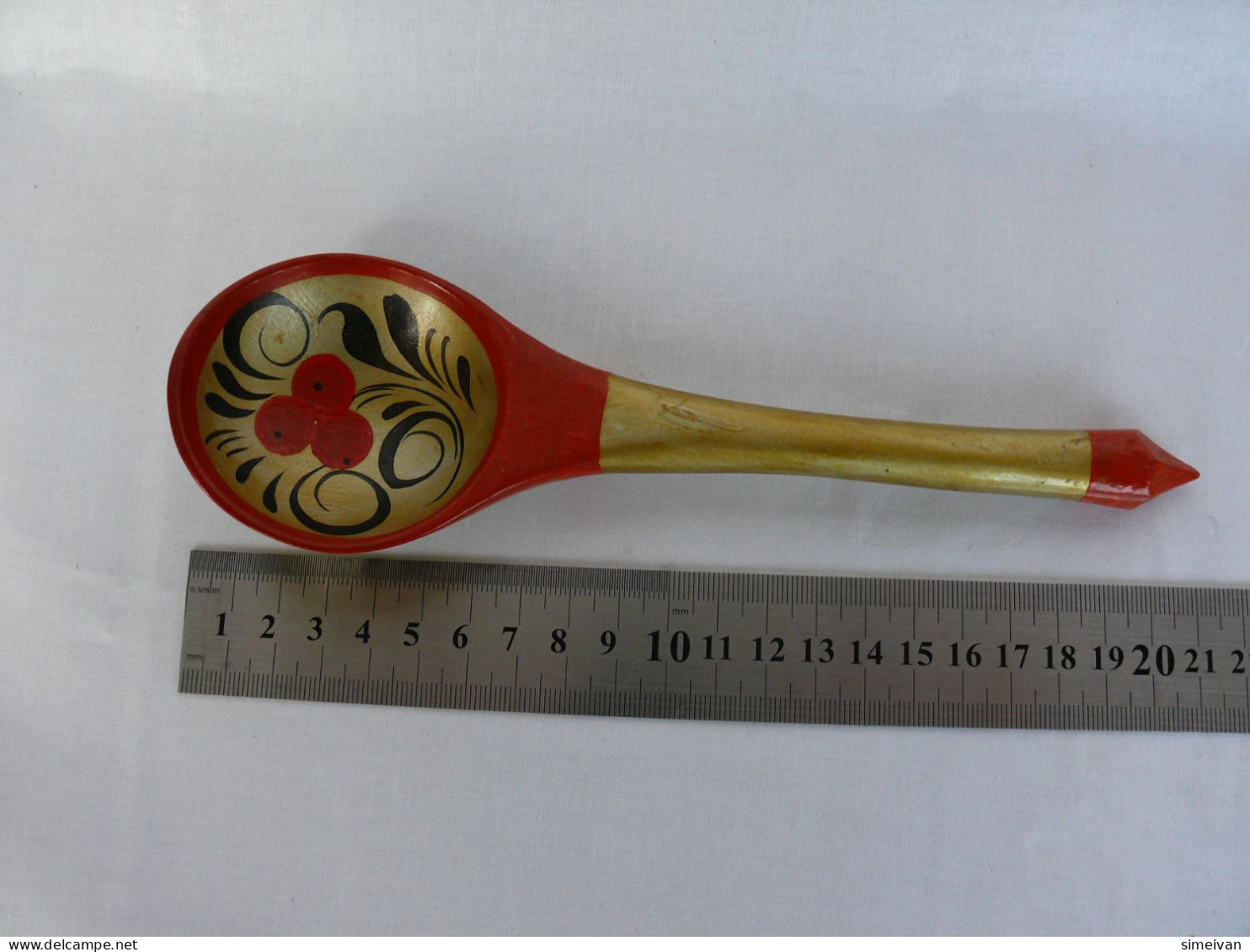 Vintage Khokhloma Wooden Spoon Hand Painted in Russia Russian Art #2146