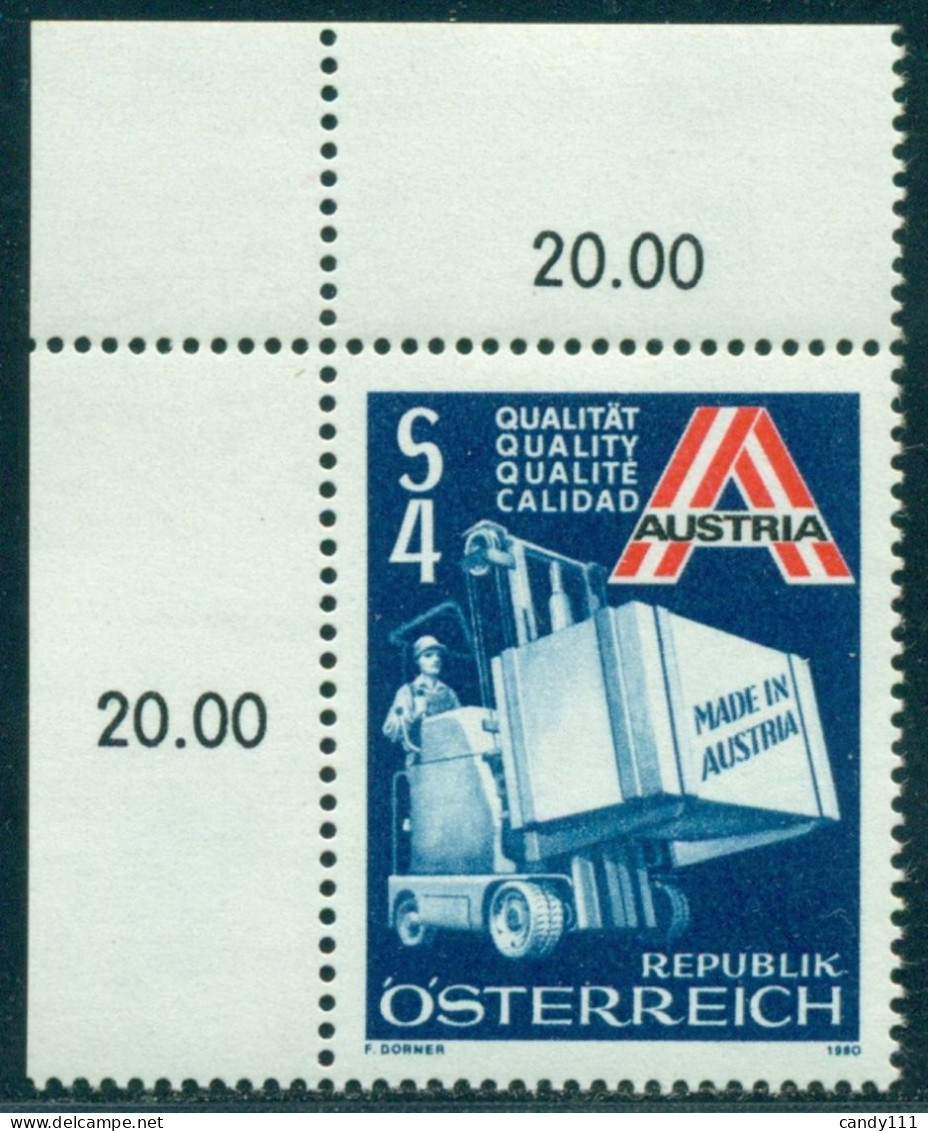 1980 Exports,Forklift With Austrian Export Goods,worker,Austria, Mi.1633, MNH - Otros (Tierra)