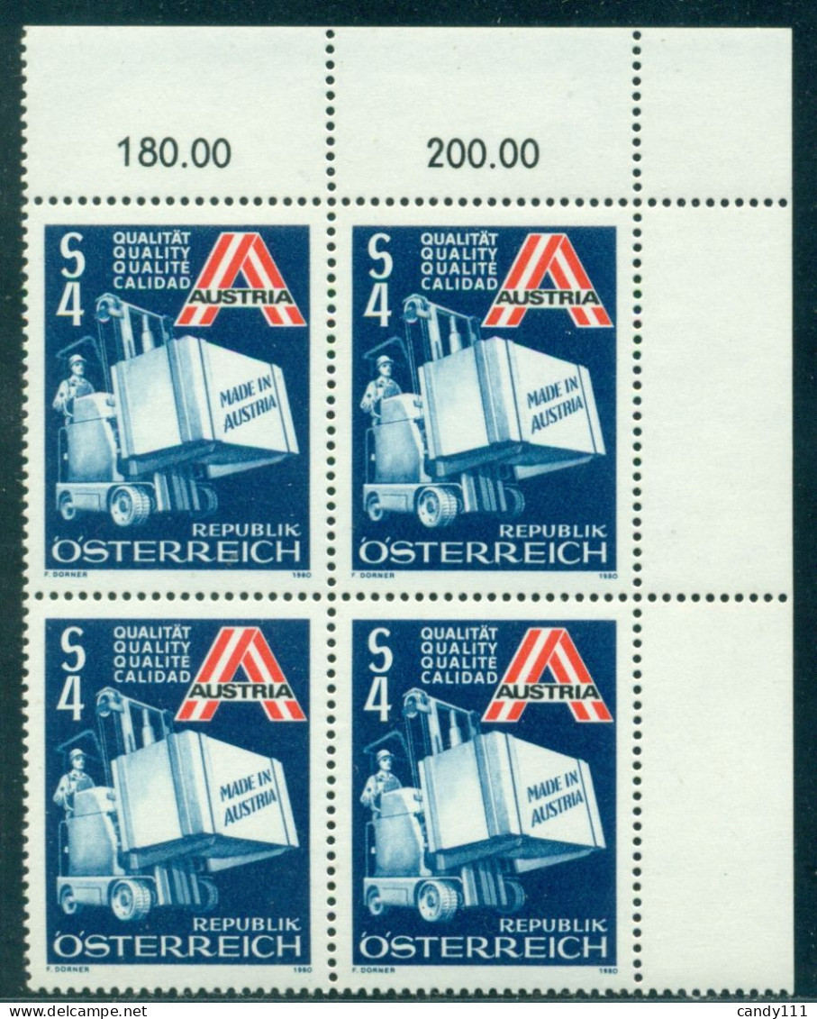 1980 Exports,Forklift With Austrian Export Goods,worker,Austria, Mi.1633, MNH X4 - Other (Earth)