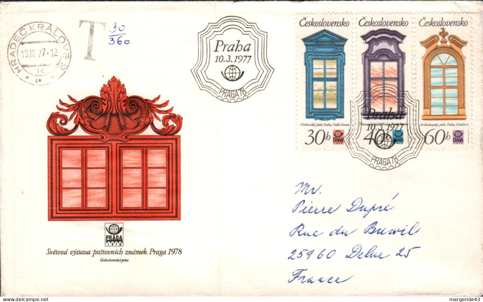 TCHECOSLOVAQUIE LETTRE FDC POUR LA FRANCE 1977 - Briefe U. Dokumente