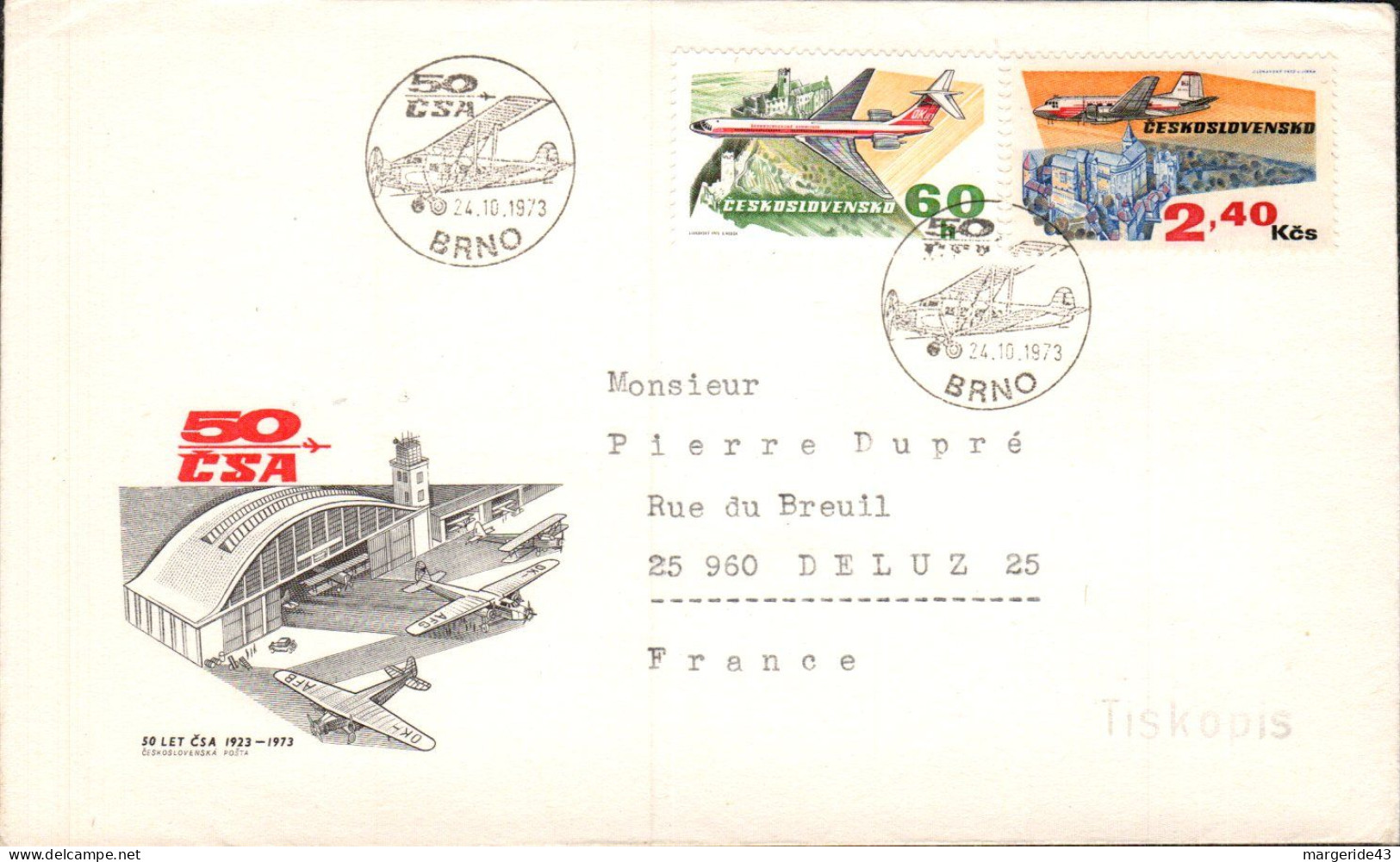 TCHECOSLOVAQUIE LETTRE FDC POUR LA FRANCE 1976 - Briefe U. Dokumente