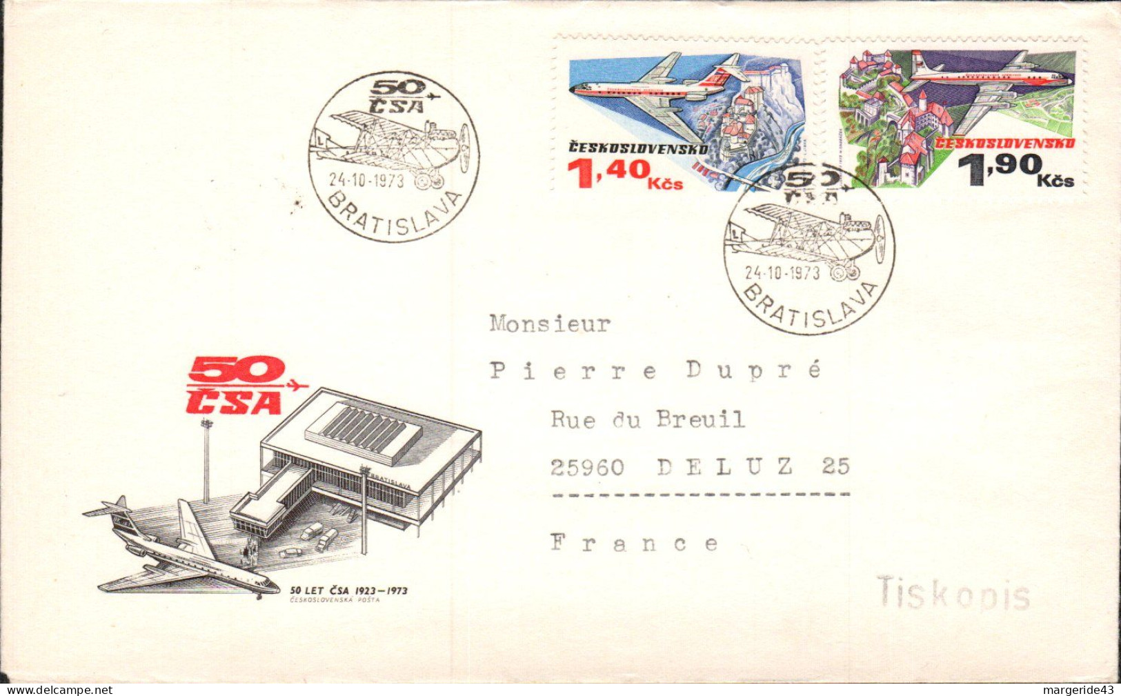 TCHECOSLOVAQUIE LETTRE FDC POUR LA FRANCE 1976 - Lettres & Documents