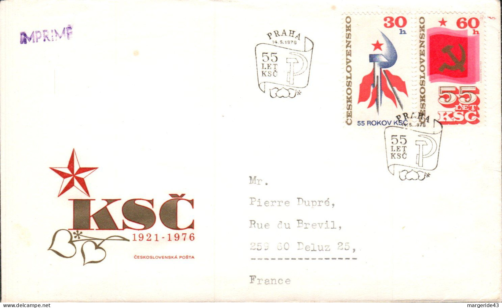 TCHECOSLOVAQUIE LETTRE FDC POUR LA FRANCE 1976 - Lettres & Documents