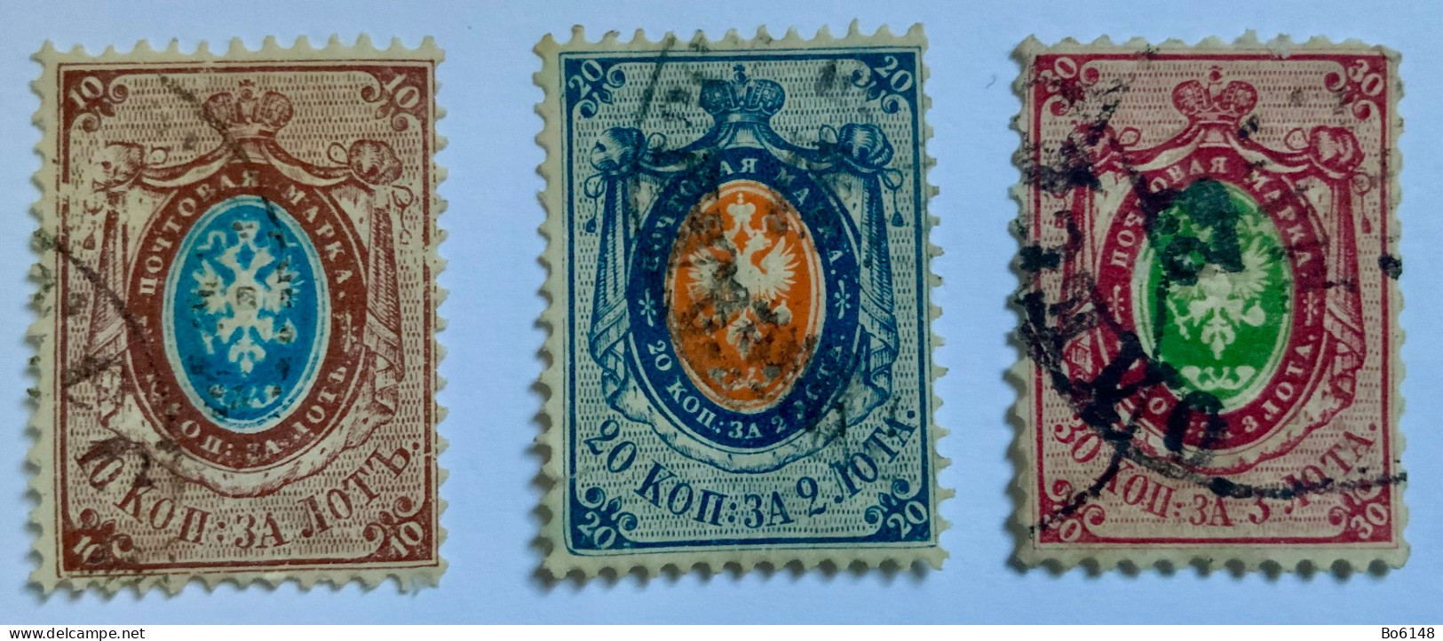 RUSSIA - 1858 /1868 3 Valori Serie Completa Coat Of Arms 10 , 20 , 30 Kopek - Used Stamps