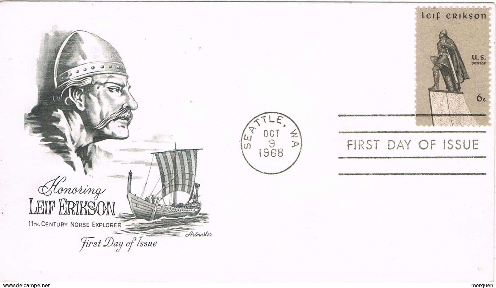 52505. Carta F.D.C. SEATTLE (Wa) USA 1968. VIKING, Leif Erikson - 1961-1970