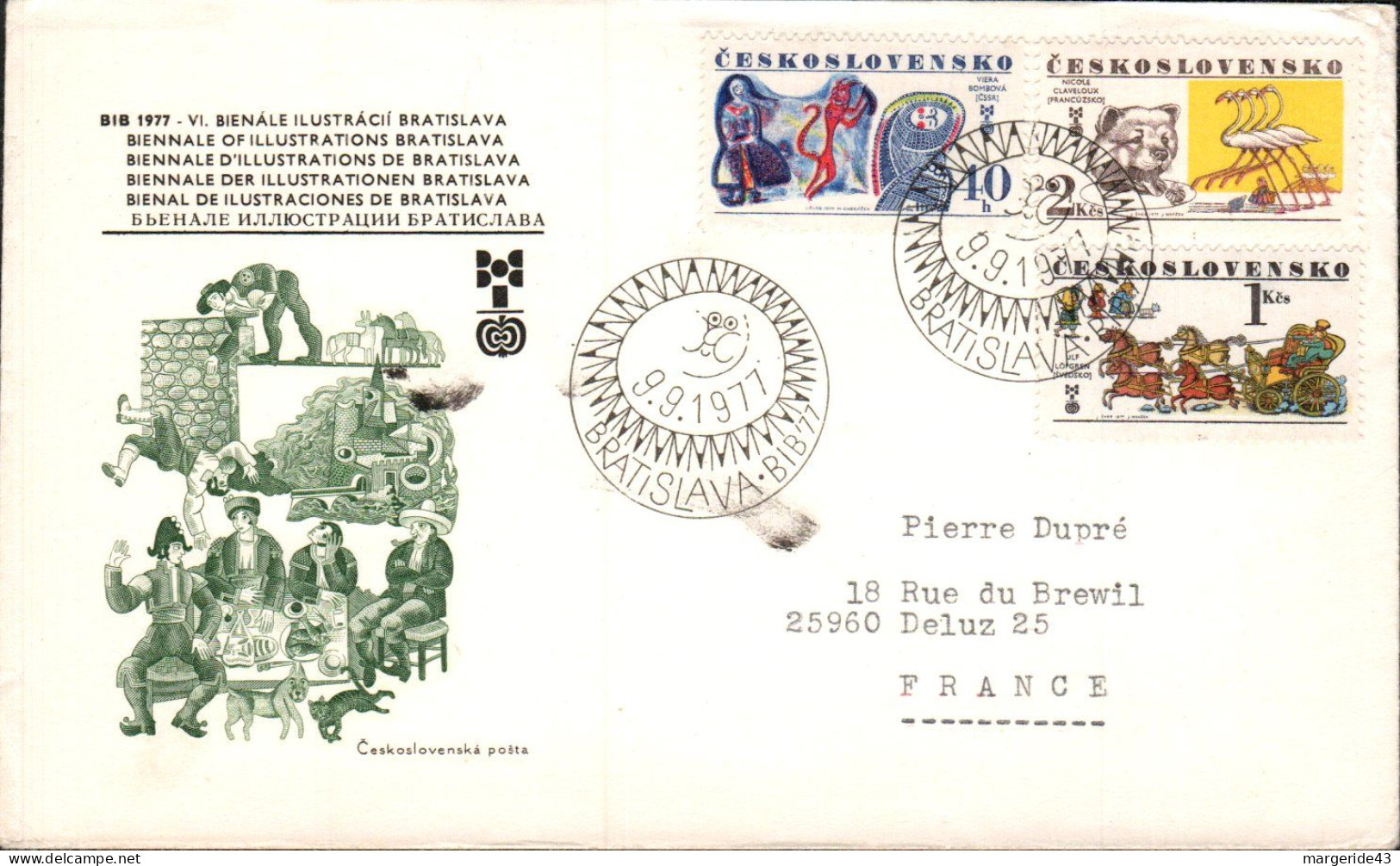 TCHECOSLOVAQUIE LETTRE FDC POUR LA FRANCE 1976 - Brieven En Documenten