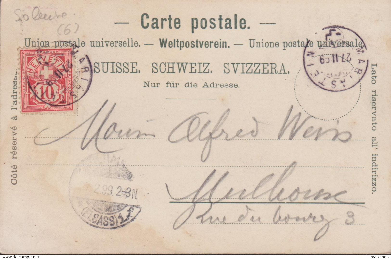 SUISSE SO SOLEURE GRUSS AUS MARIASTEIN  PRECURSEUR 1899 - Metzerlen-Mariastein