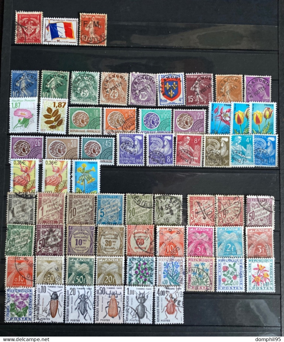 France - Collection - Taxes, Préoblitérés, Poste Aérienne, Fiscaux, Colis Postaux 115 Timbres Oblitérés - Collections (sans Albums)