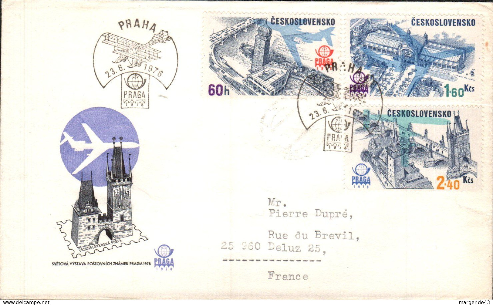 TCHECOSLOVAQUIE LETTRE FDC POUR LA FRANCE 1977 - Briefe U. Dokumente