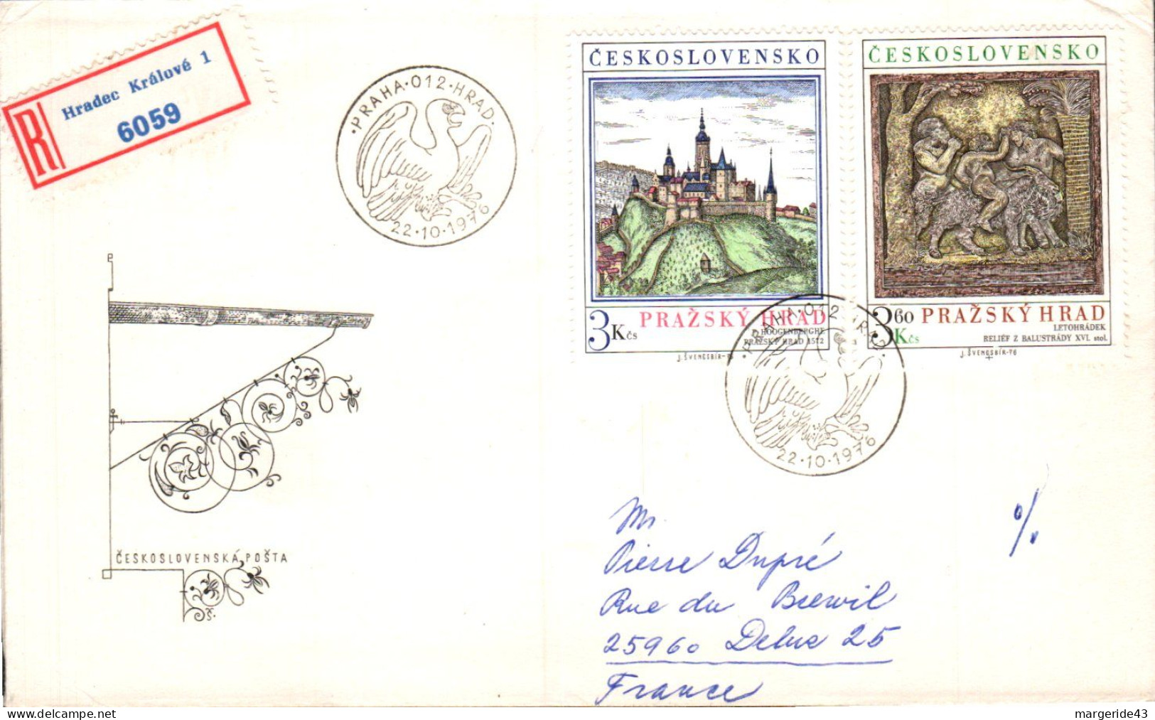 TCHECOSLOVAQUIE LETTRE FDC POUR LA FRANCE 1977 - Lettres & Documents