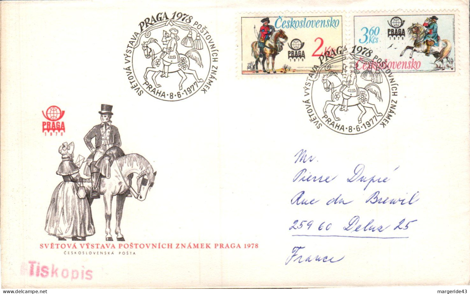 TCHECOSLOVAQUIE LETTRE FDC POUR LA FRANCE 1977 - Storia Postale