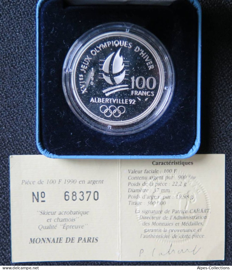 10090.11 - COFFRET 100 Francs 1990 - Albertville 92 Skieur Acrobatique - Argent - BU, Proofs & Presentation Cases
