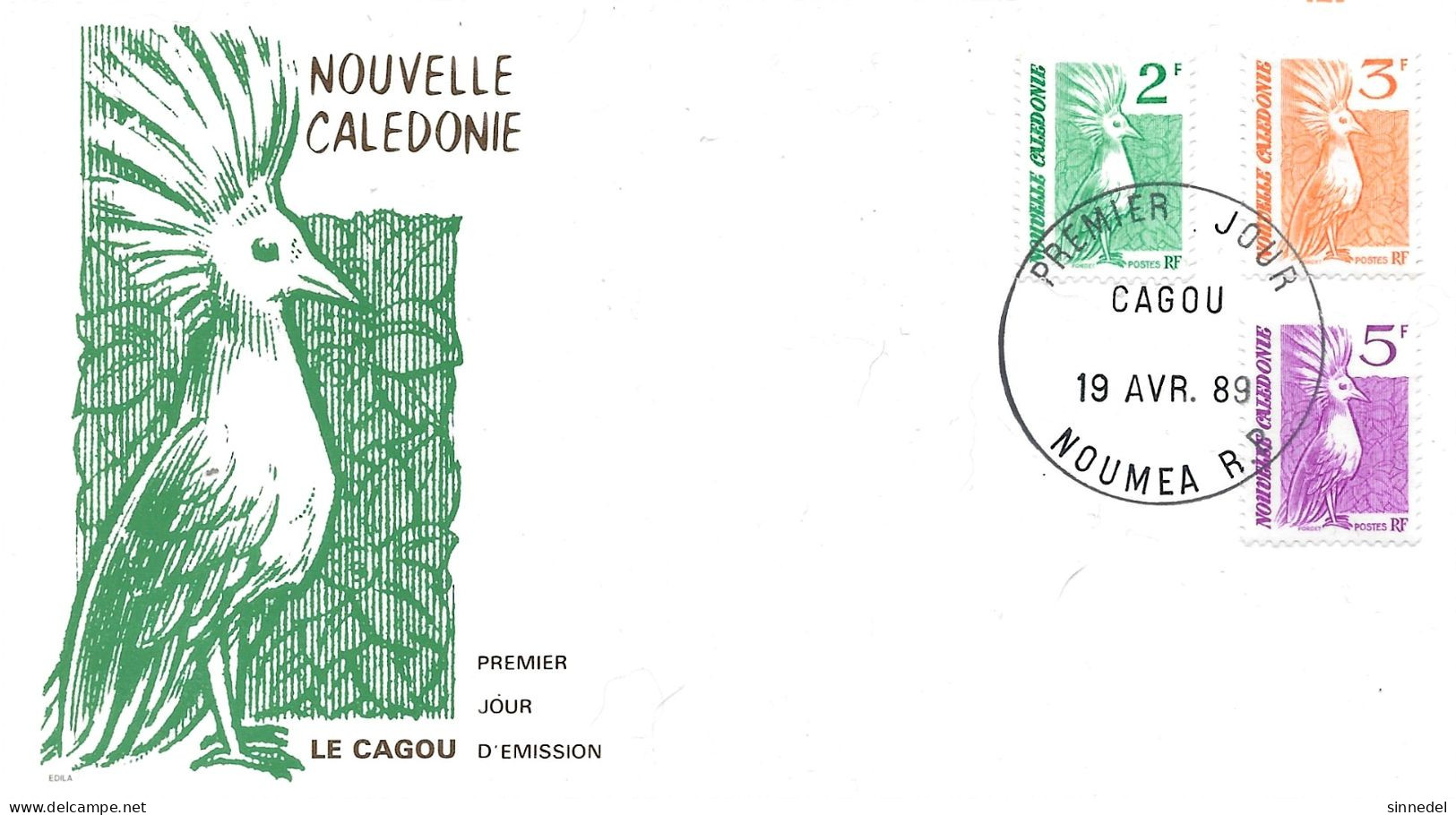 FDC  LE CAGOU 2 . 3 . 5 FRS 19 AVRIL 1989 NOUMEA  RP - Covers & Documents