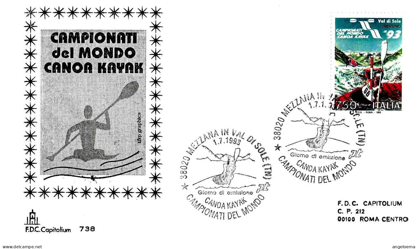 ITALIA ITALY - 1993 Campionati Del Mondo CANOA KAYAK Su Busta Fdc Capitolium Viaggiata (annullo Arrivo Retro) - 11002 - Canoa