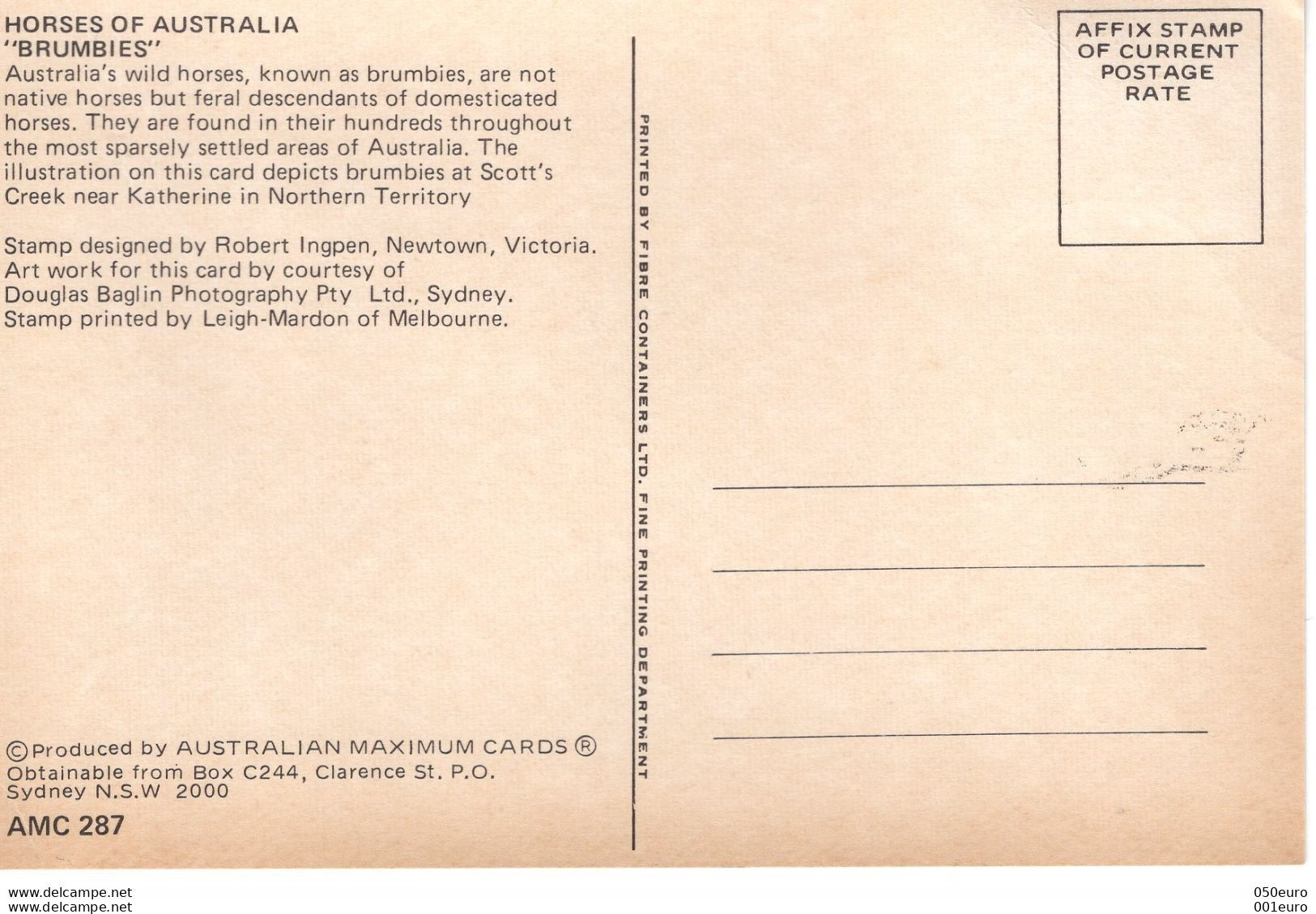 AUSTRALIA 1986 - WILD HORSES Maximum Card #1420650803 - Registered Shipping! - Cartes-Maximum (CM)