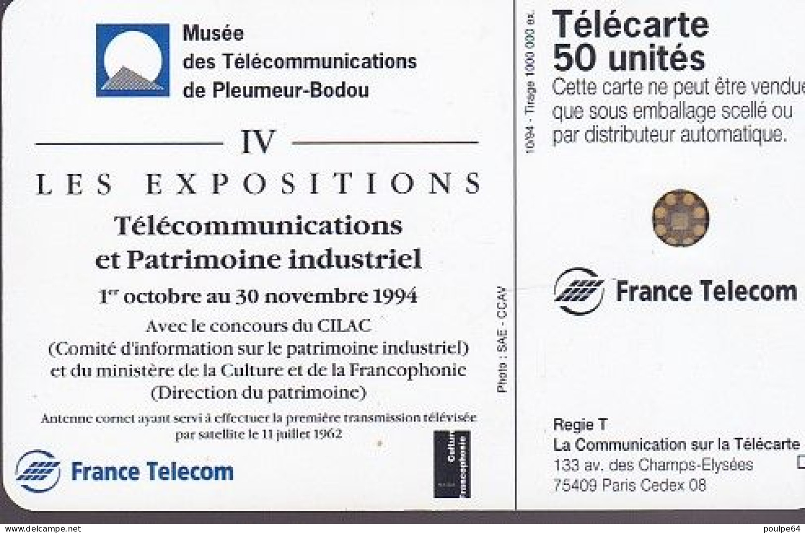 F522 - 10/1994 - TÉLÉCOM ET PATRIMOINE - 50 SC5    (verso : N° Vers Le Haut) - 1994