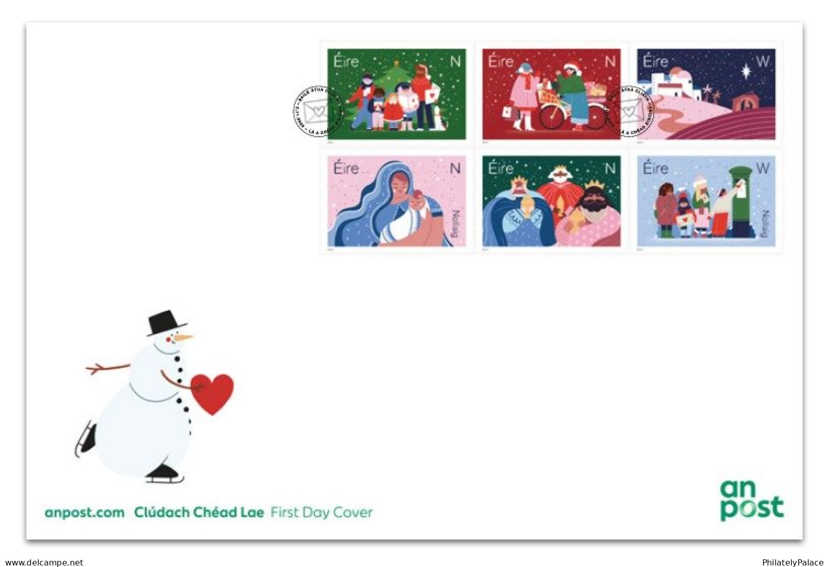 IRELAND 2023 Christmas,Tree,Mary, Mother Of Jesus Christ, Gift,Snow,Festival, Postbox, Snowman, FDC Cover (**) - Brieven En Documenten