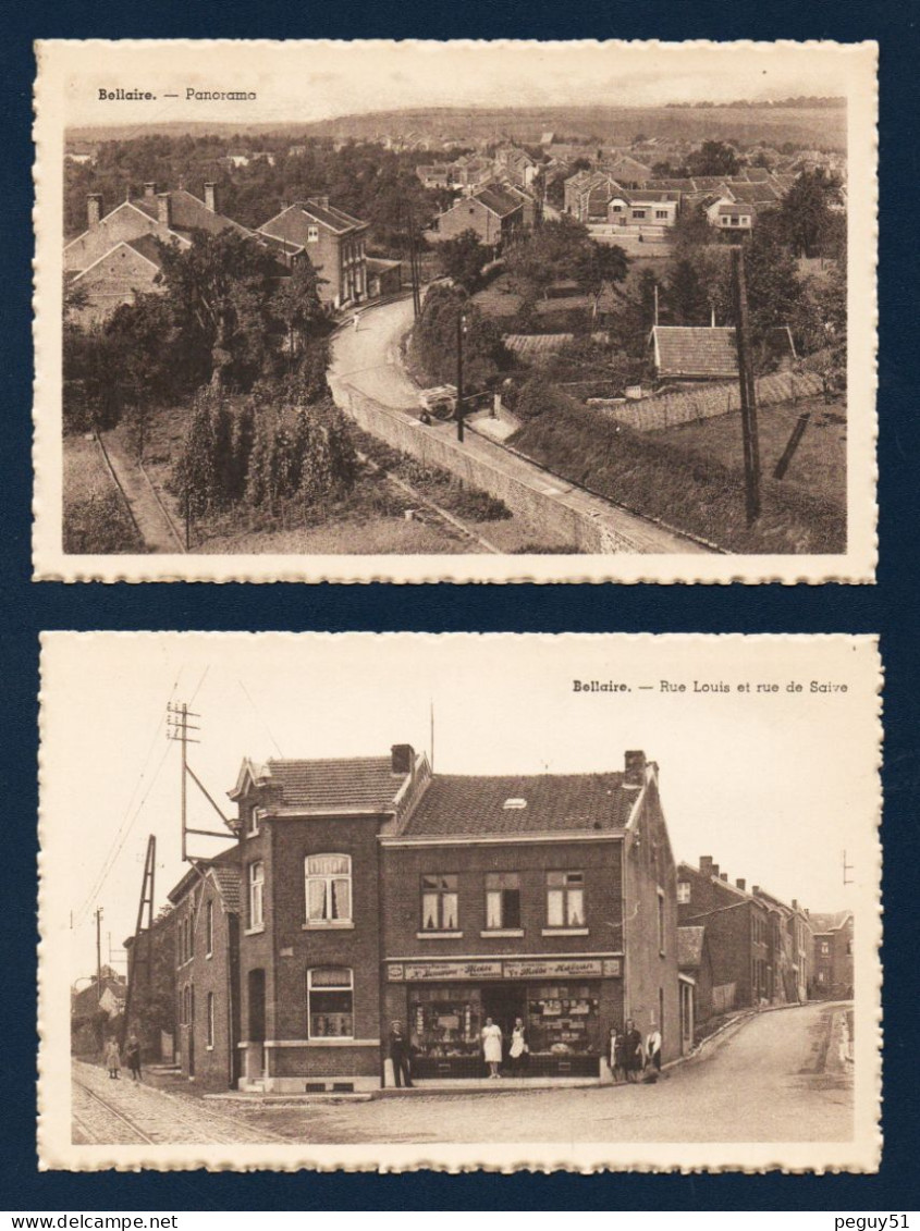 Bellaire ( Beyne-Heusay). Panorama Du Village Et Magasin Bonomme-Moïse, Rue Louis Et Rue Saive. Lot De 2 Cartes - Beyne-Heusay