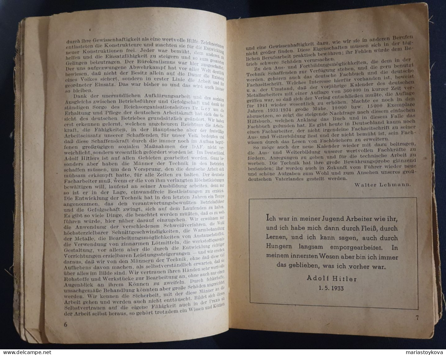 DEUTSCHE REICH -- BUCH: 1941 KALENDER DES DEUTSCHEN METALL ARBEITERS - 328 Seiten -- 16 cm X 11 cm