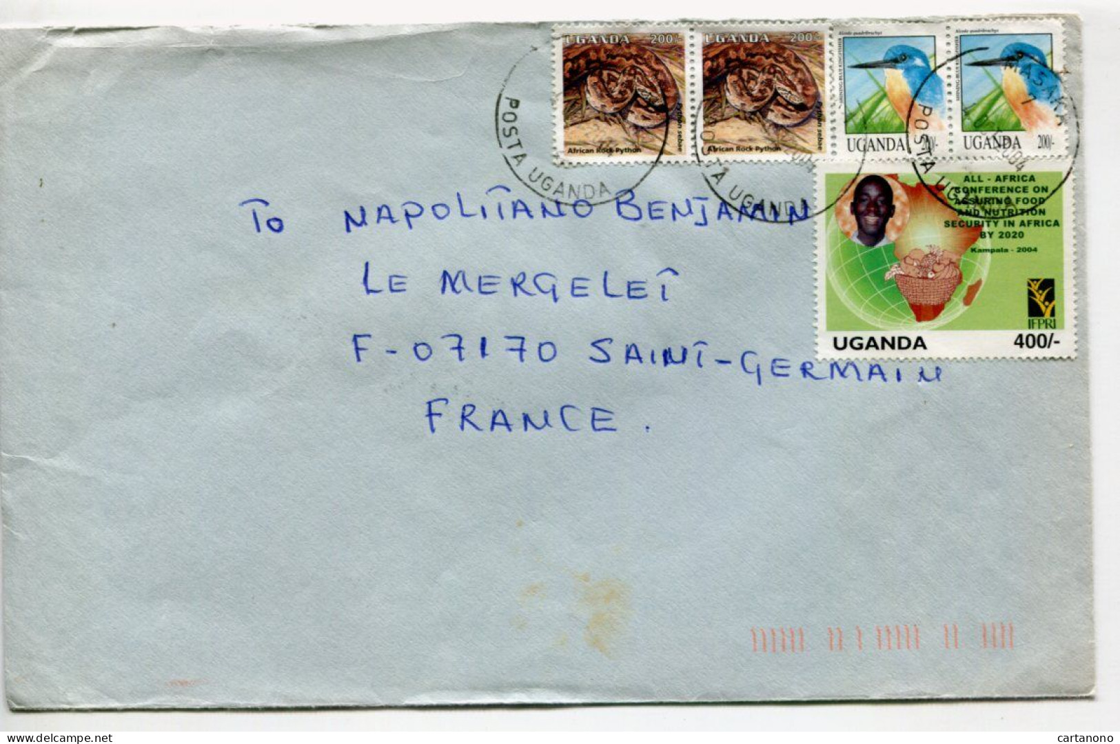 OUGANDA -  Affranchissement Sur Lettre - Animaux / Serpent / Oiseaux Martin Pêcheur / Carte Géo / Alimentation - Ouganda (1962-...)