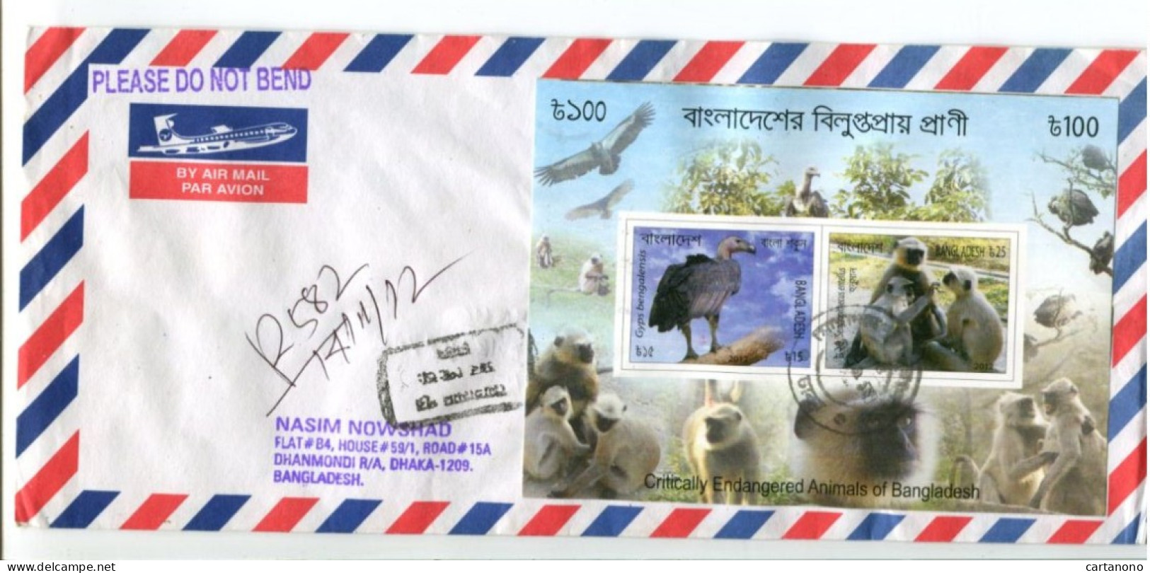 BANGLADESH -  Affranchissement Sur Lettre (Bloc Non Dentelé) - Animaux Singe / Rapaces - Bangladesh