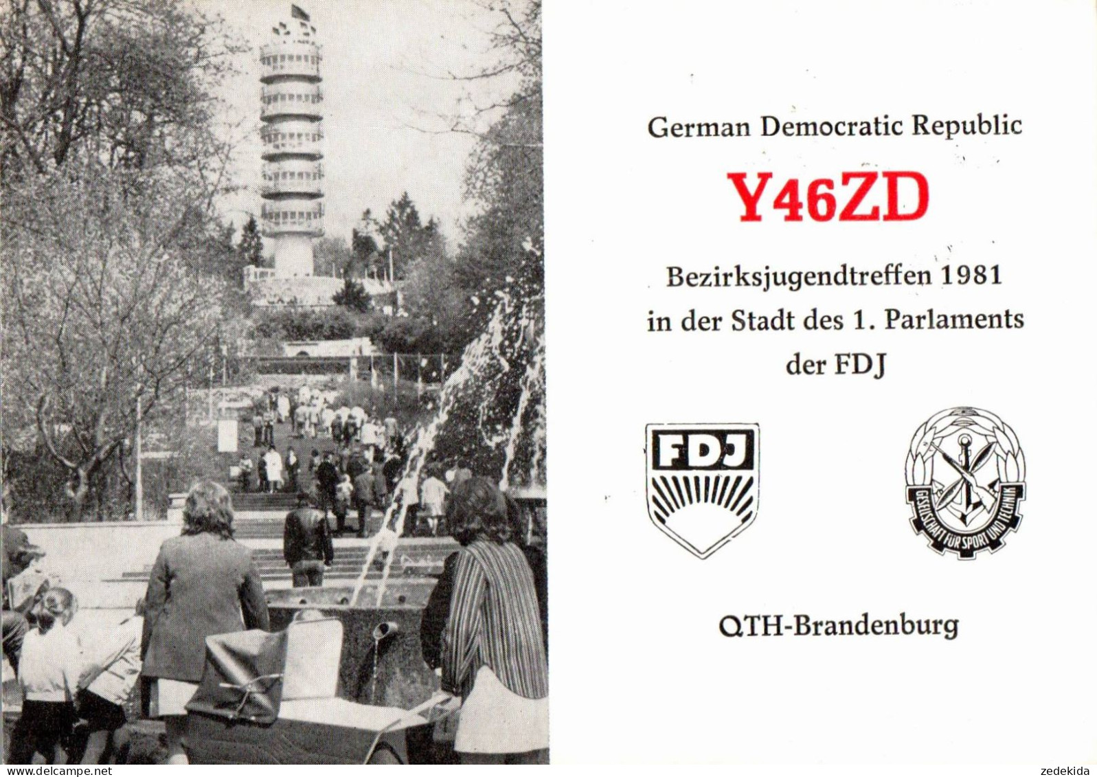 G6480 - Brandenburg FDJ GST Propaganda - QSL Amateurfunkerkarte Radio Funkerkarte -  Verlag DDR - Radio