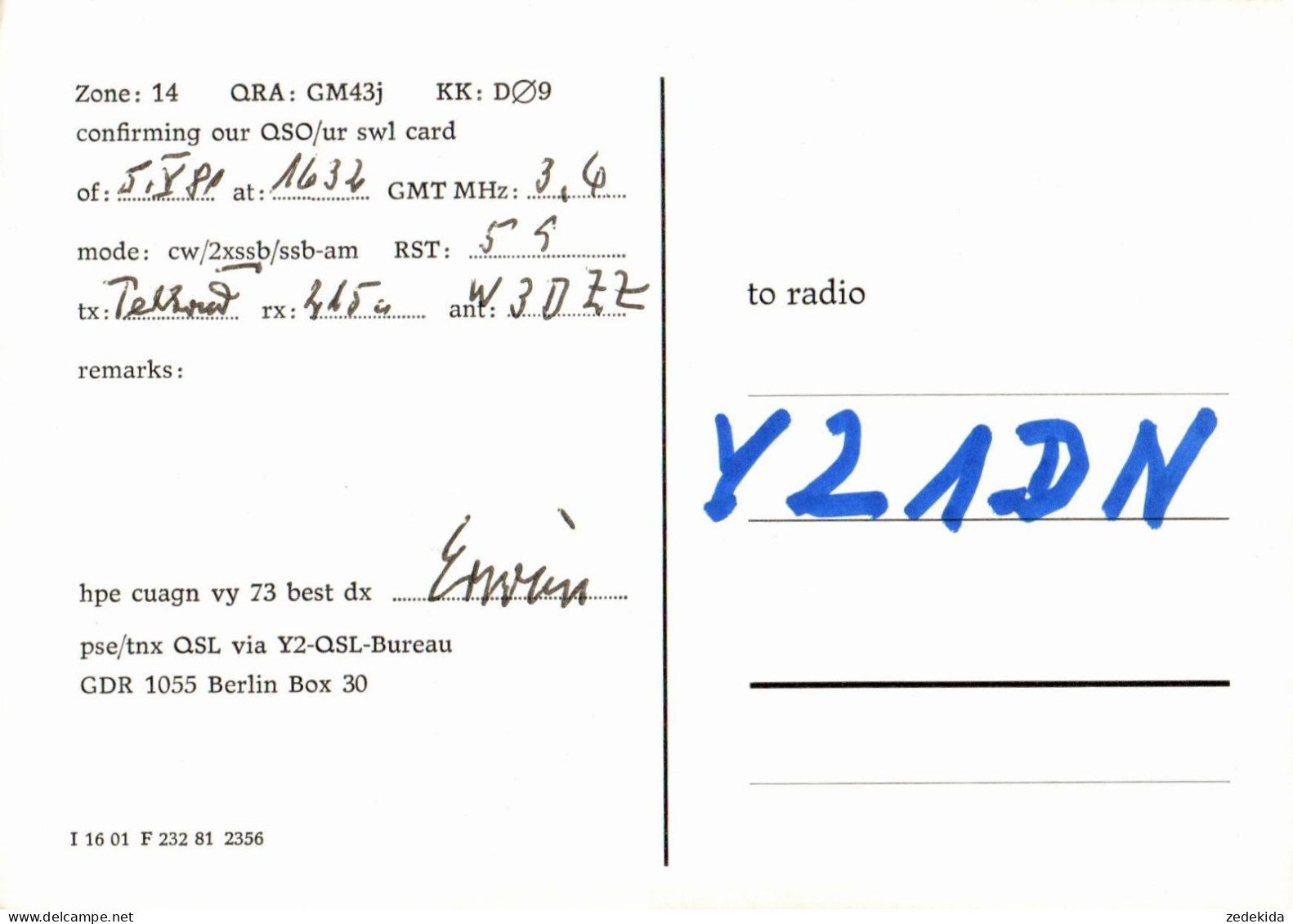 G6480 - Brandenburg FDJ GST Propaganda - QSL Amateurfunkerkarte Radio Funkerkarte -  Verlag DDR - Radio