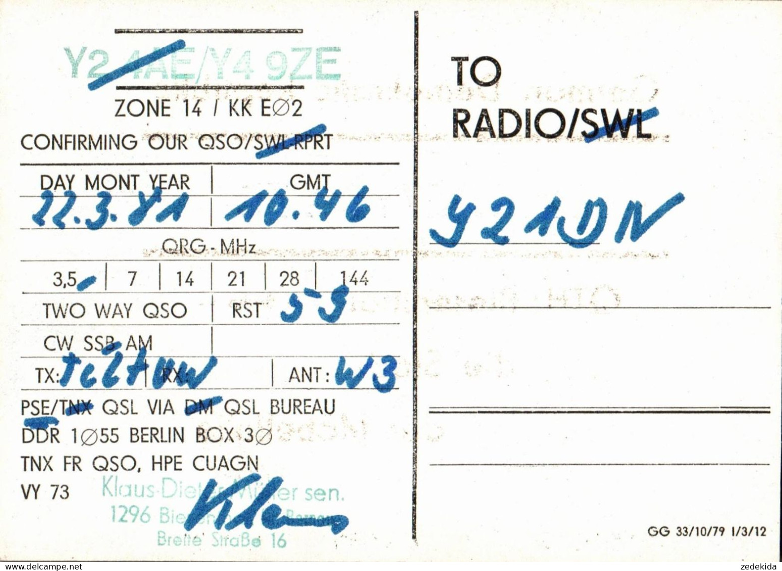 G6481 - Biesenthal Möbelfolie - QSL Amateurfunkerkarte Radio Funkerkarte - Verlag DDR - Radio